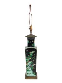 A Chinese Famille Noire Porcelain Vase Mounted as a Lamp — EARLY 20TH CENTURY
