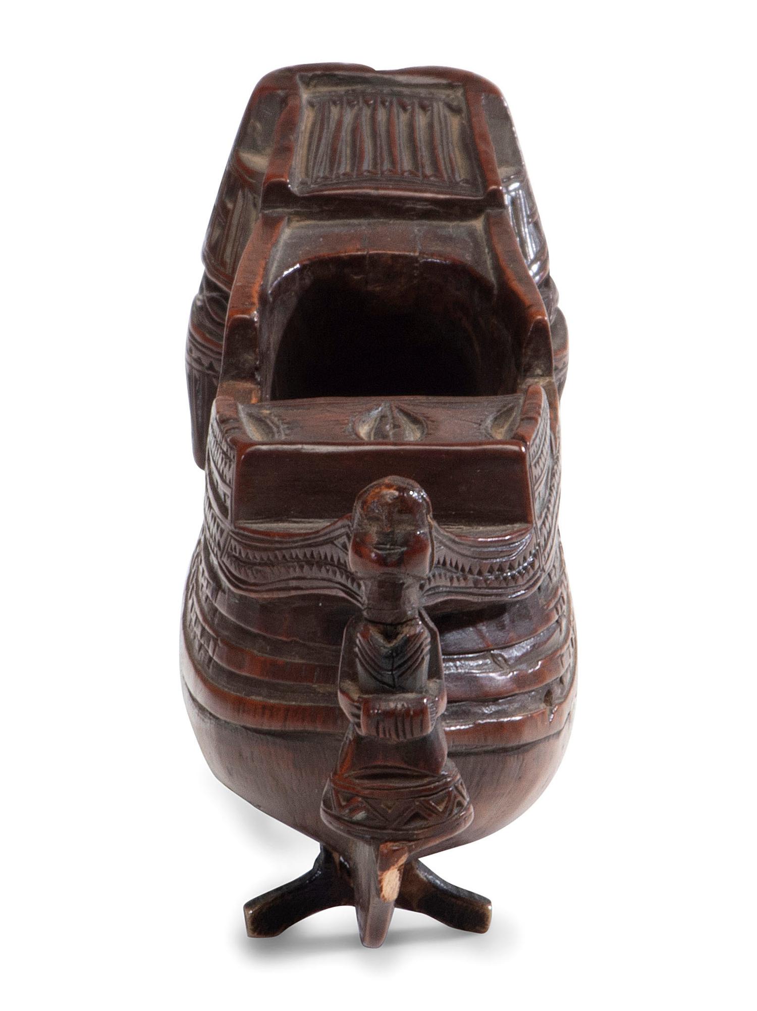 A French Prisoner of War Carved Boxwood Ship-Form Snuff Box