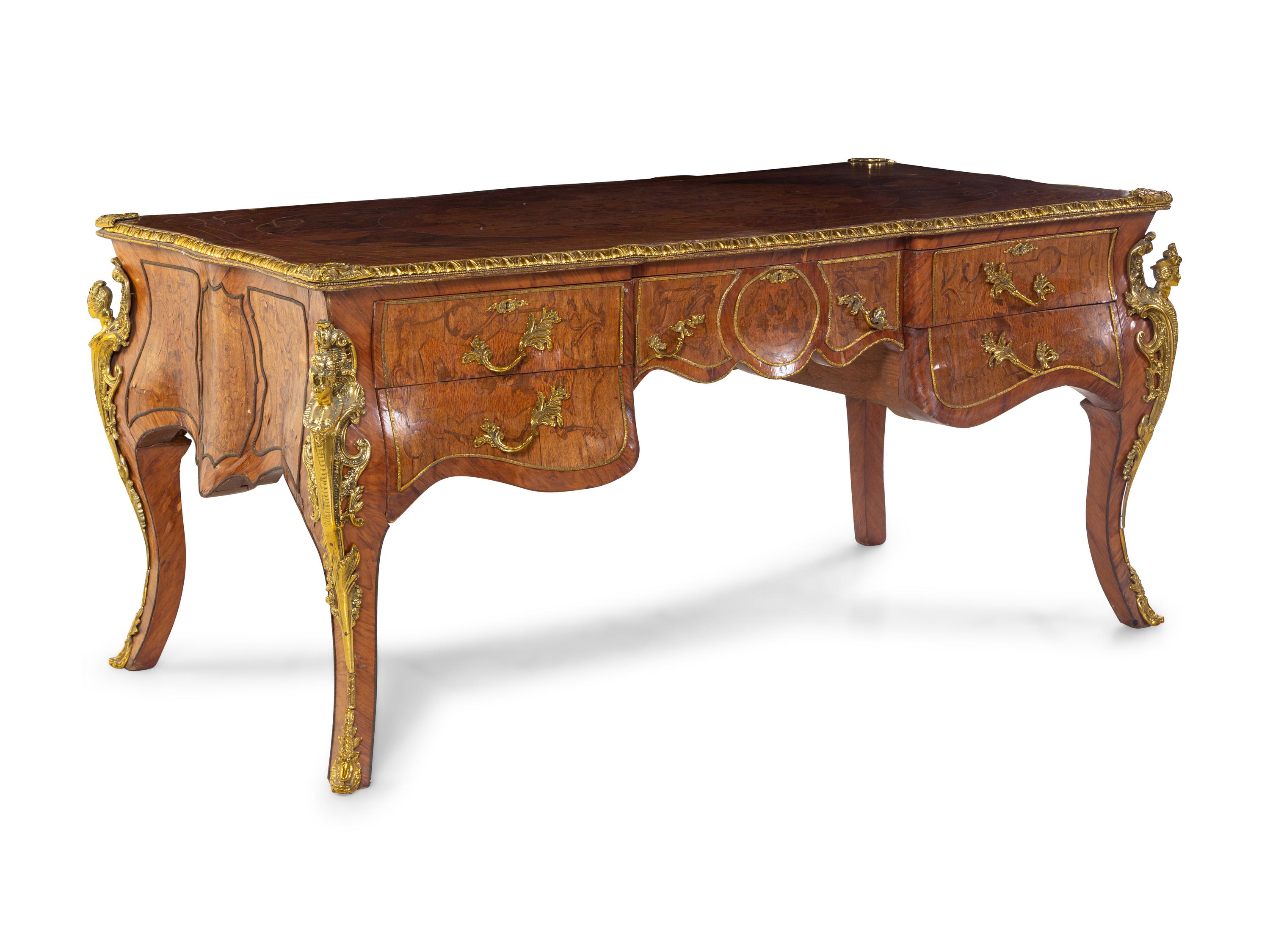 A Louis XV Style Gilt Bronze Mounted Bureau Plat