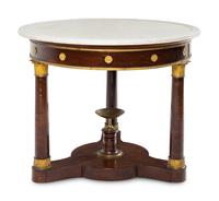 An Empire Style Gilt Bronze Mounted Mahogany Marble-Top Table