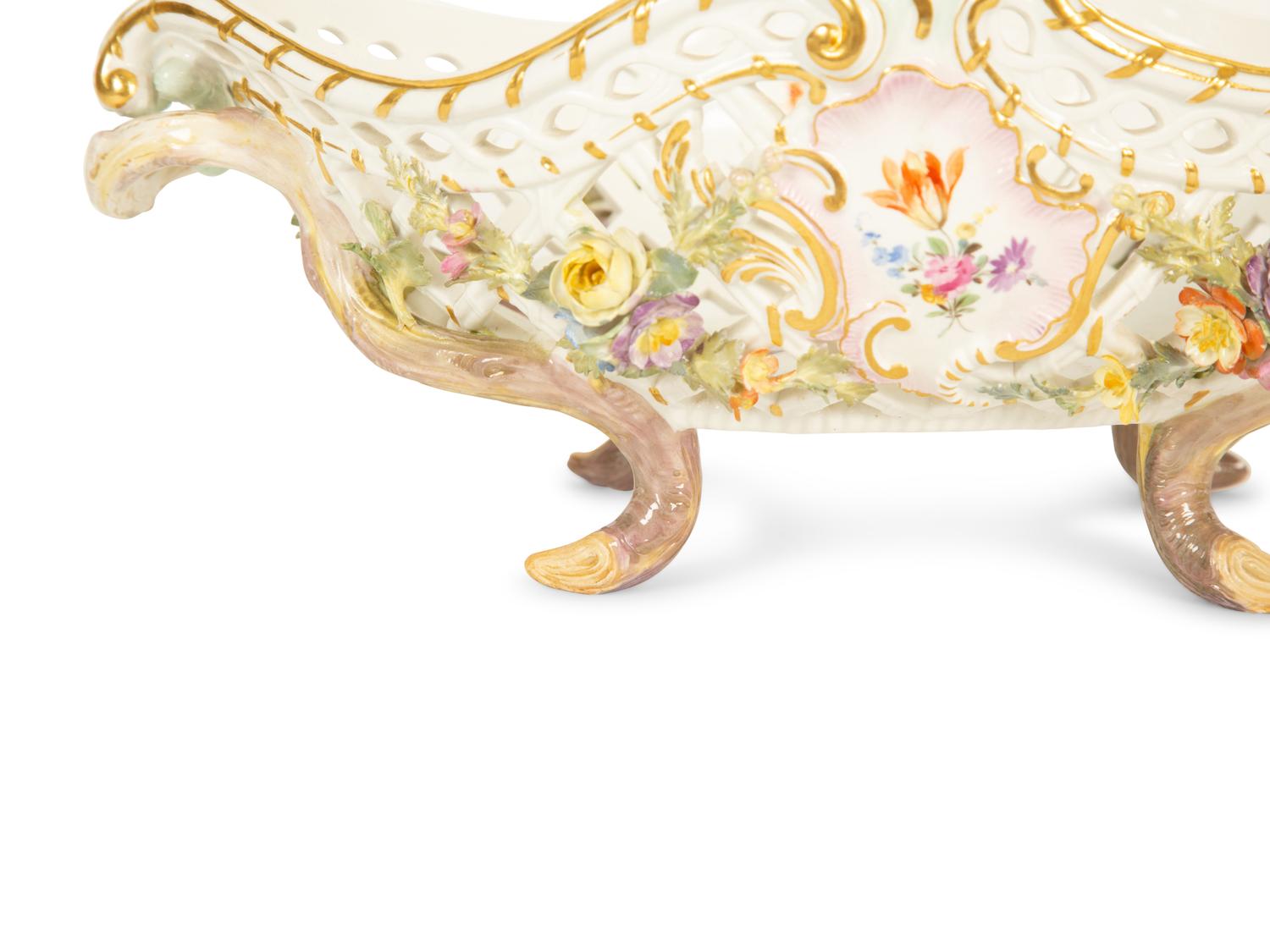 A Meissen Porcelain Footed Oval Center Basket — 19th Century