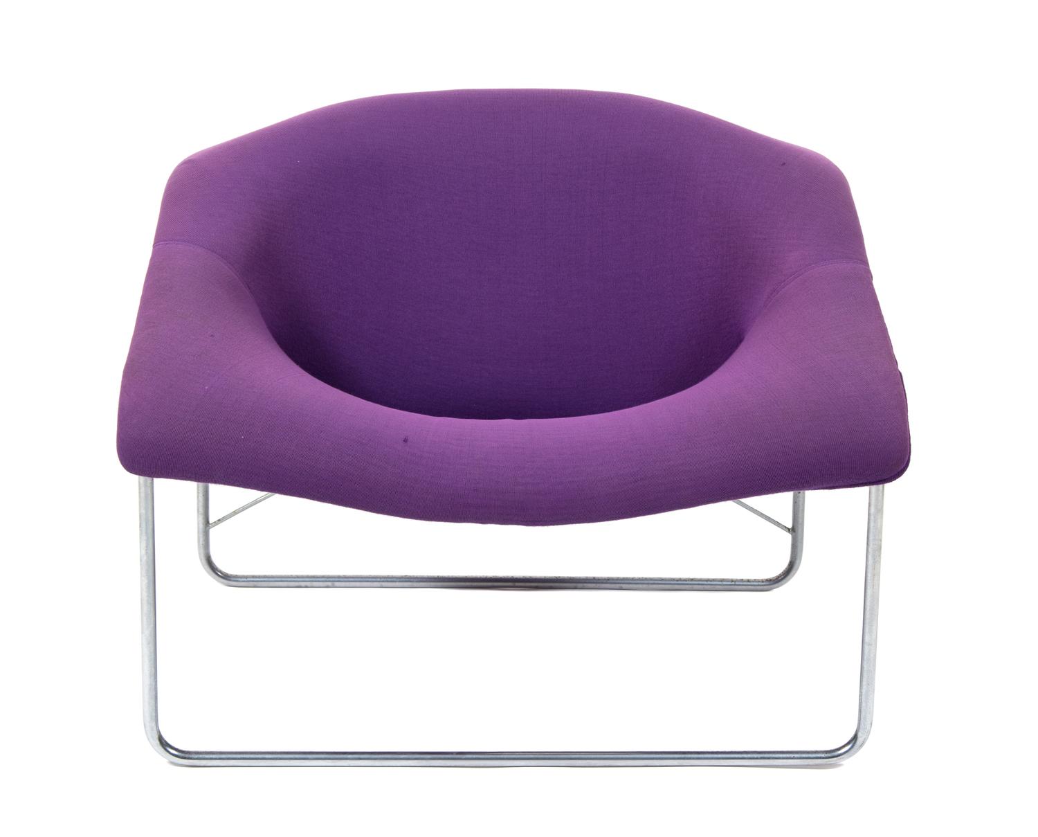 A Pair of Mid Century Upholstered Scoop Chairs Height 25 x width 32 x depth 32 inches.