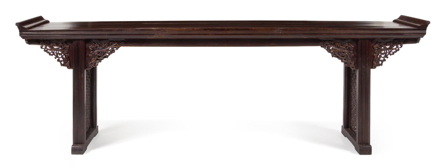 A Large Chinese Hongmu Altar Table Qiaotou'an Height 37 x width 111 1/2 x depth 17 inches. — QING DYNASTY (1644-1911)