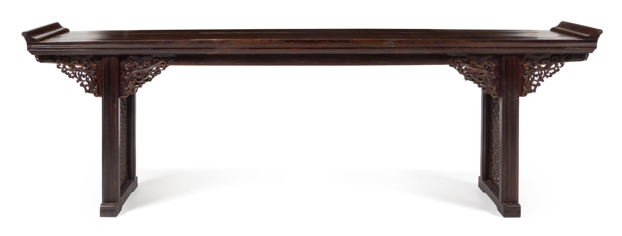A Large Chinese Hongmu Altar Table Qiaotou'an Height 37 x width 111 1/2 x depth 17 inches. — QING DYNASTY (1644-1911)