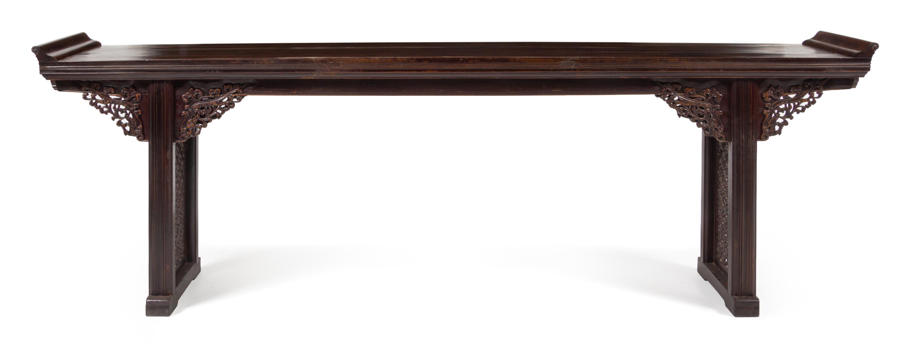 A Large Chinese Hongmu Altar Table Qiaotou'an Height 37 x width 111 1/2 x depth 17 inches. — QING DYNASTY (1644-1911)
