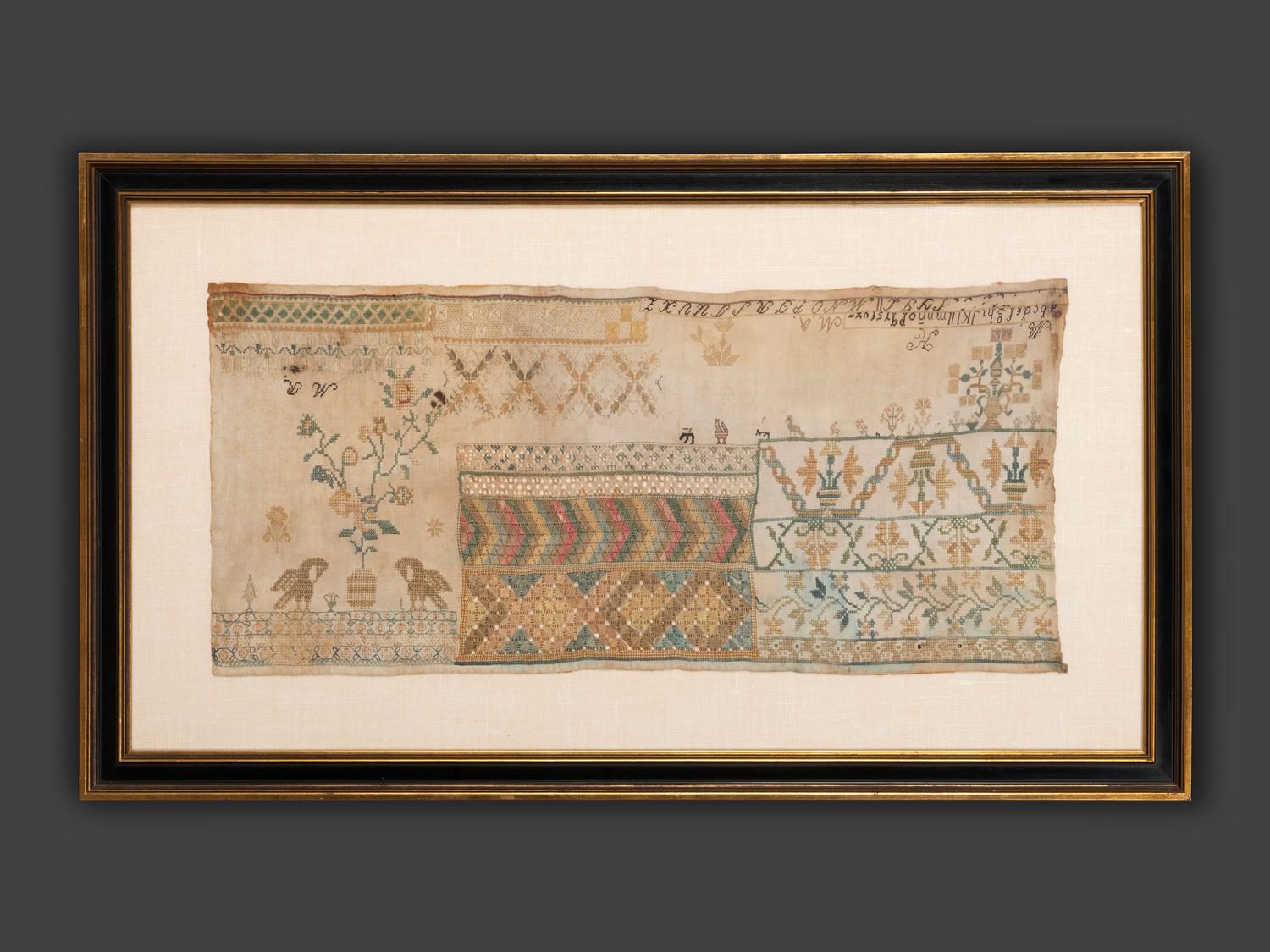 An English Embroidered Needlework Pattern Sampler