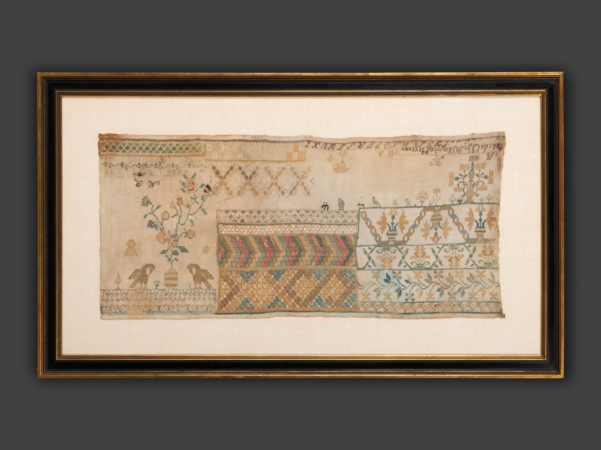 An English Embroidered Needlework Pattern Sampler
