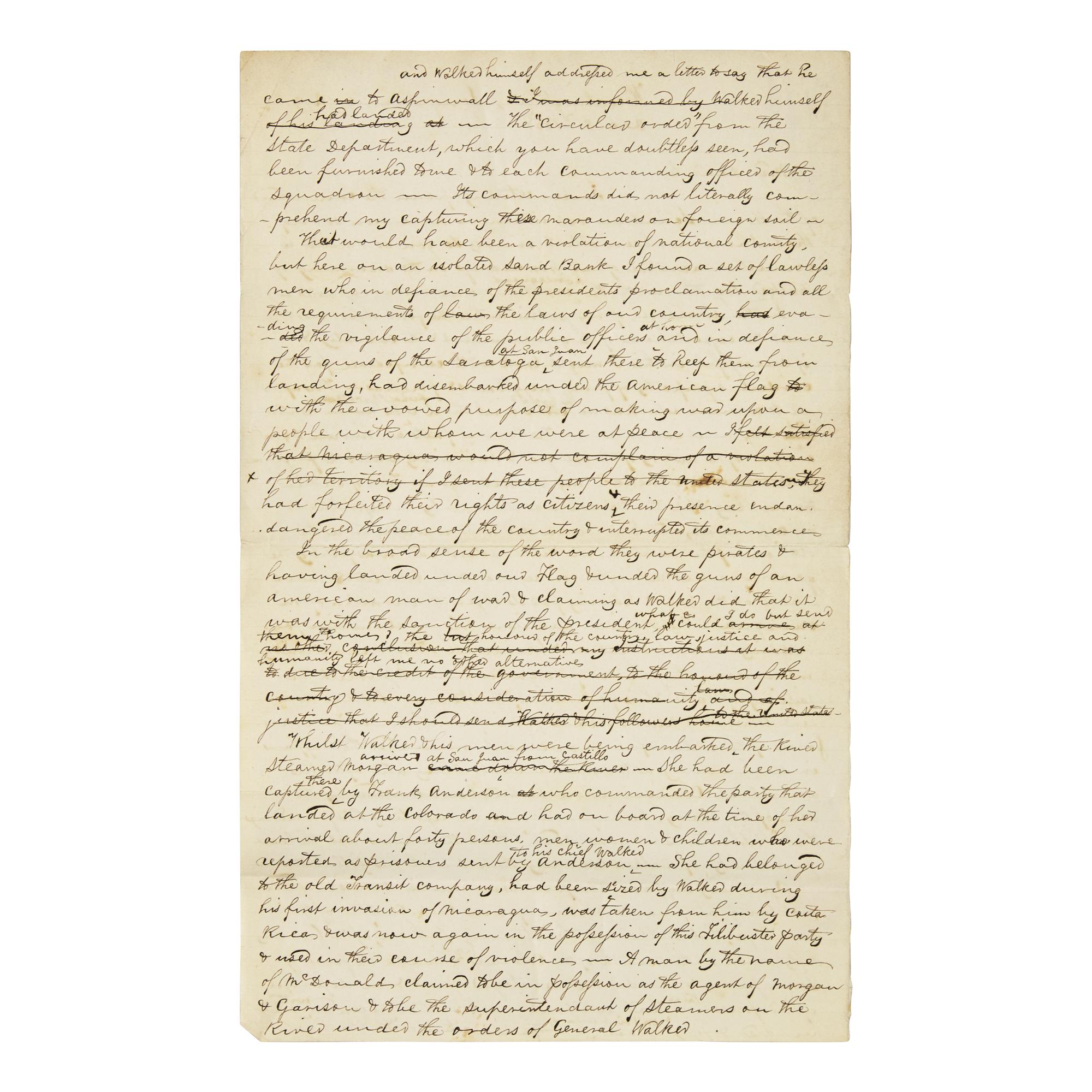 [Paulding, Hiram] (Walker, William) Autograph Draft, unsigned