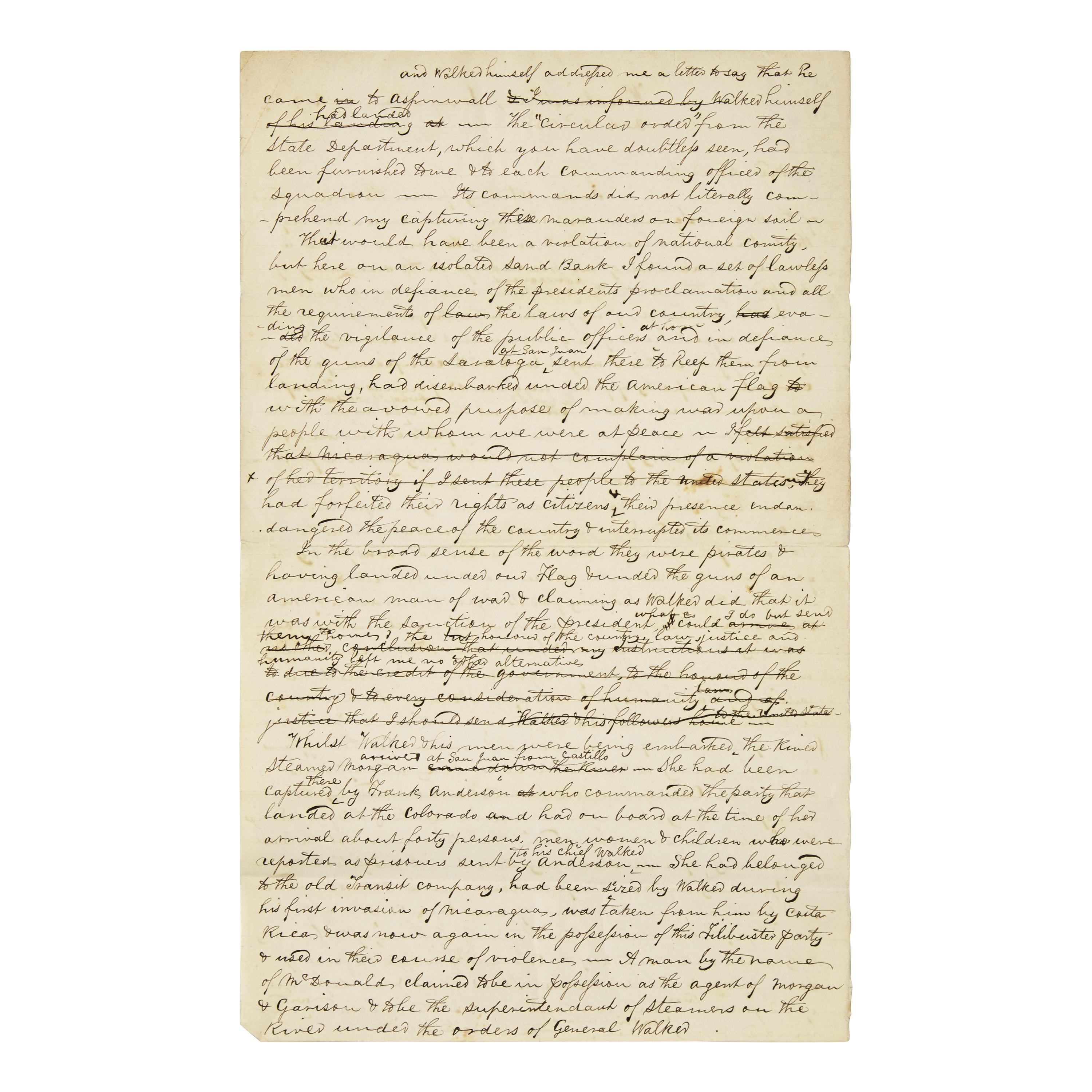[Paulding, Hiram] (Walker, William) Autograph Draft, unsigned
