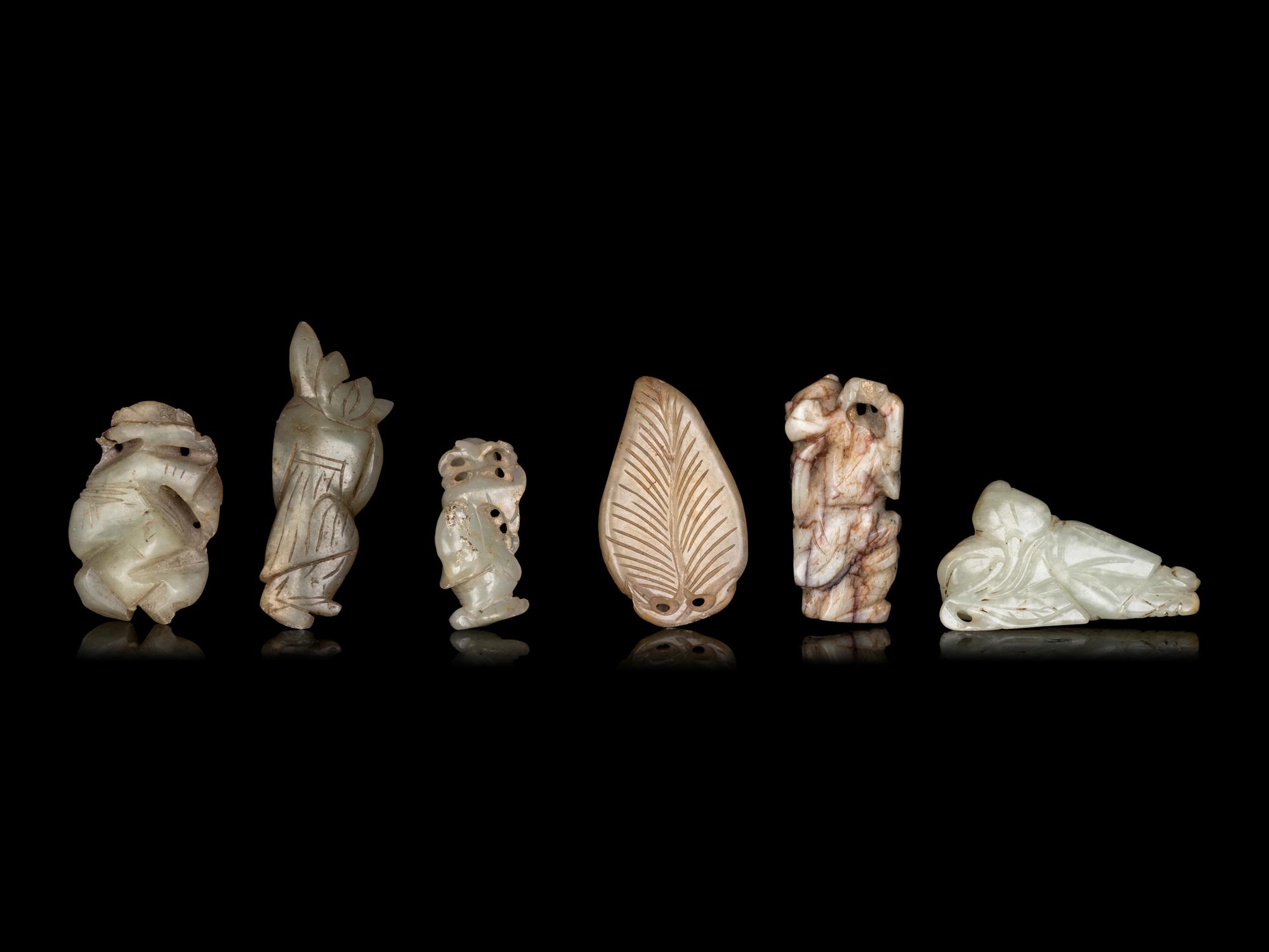 Six Chinese Celadon Jade Carvings of Boys