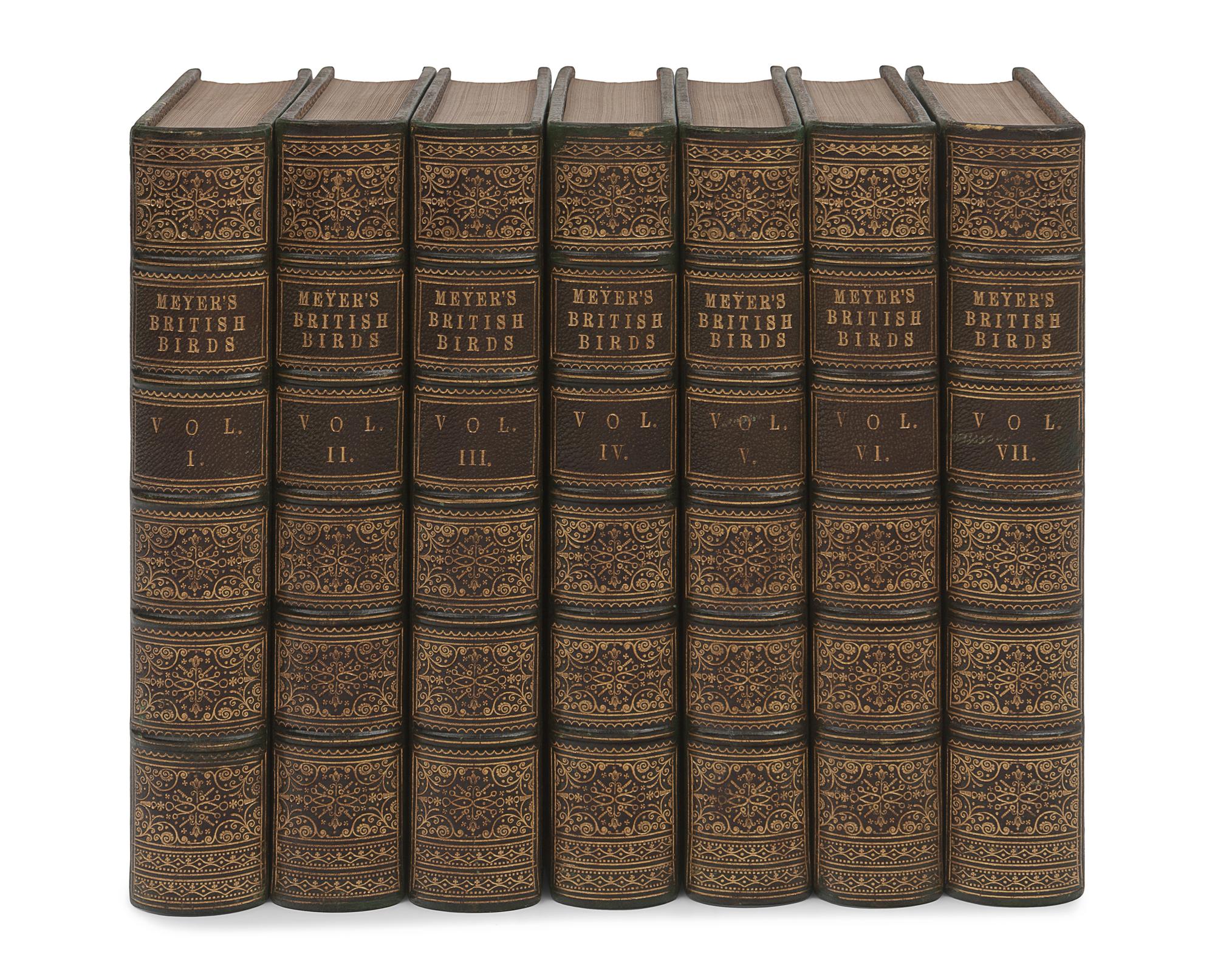 MEYER, Henry Leonard (1797-1865). Coloured Illustrations of British Birds and their Eggs . London: Willis and Sotheran, 1857 (vols. I & VII); G.W. Nickisson, 1844 (vol. II); Simpkin, Marshall, & Co., 1846-1849 (vols. III-VI).