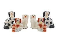 Three Pairs of English Staffordshire Seated Spaniels — 19TH/20TH CENTURY