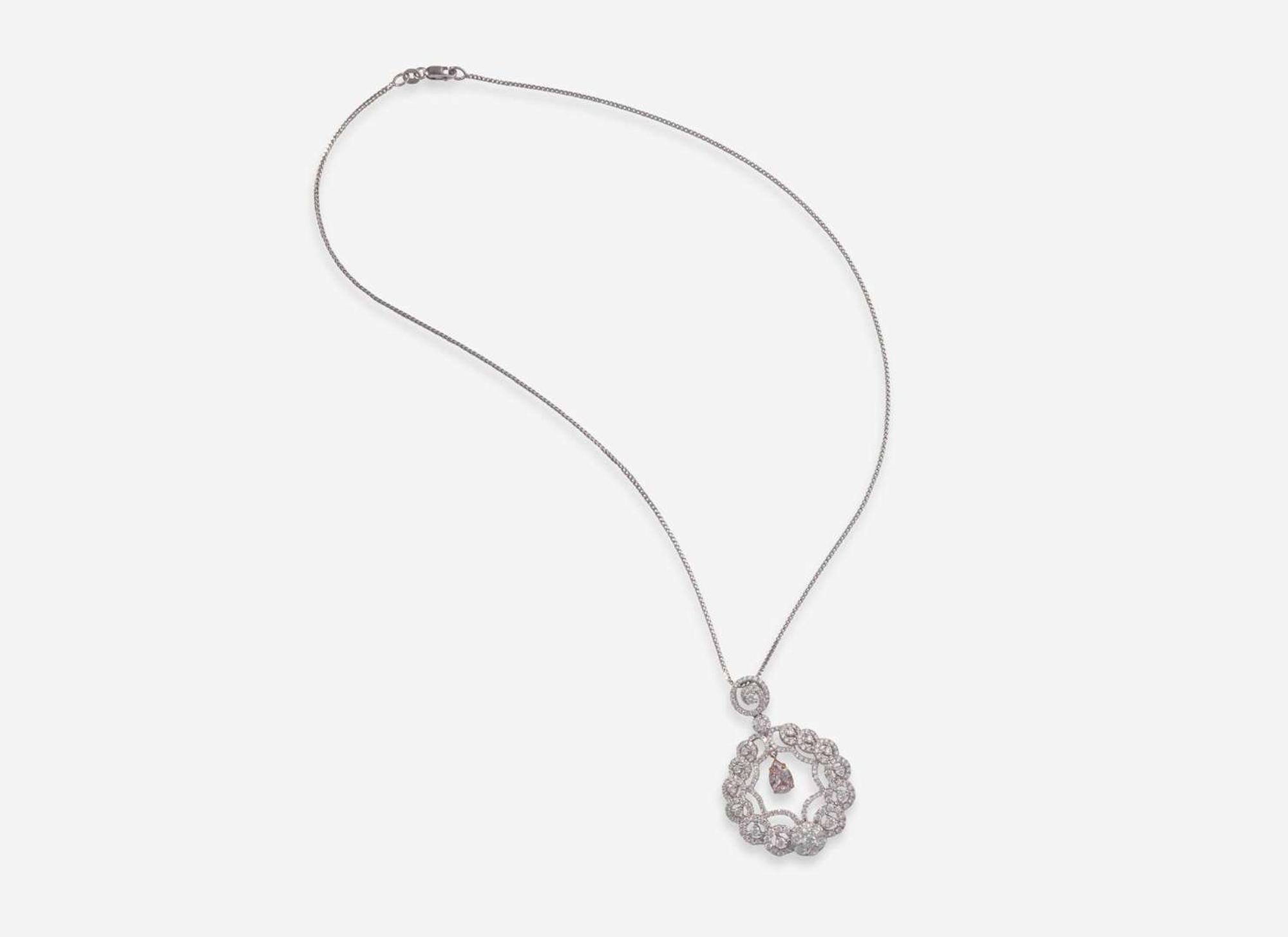 An 18K White and Rose Gold Diamond and Pink Diamond Necklace