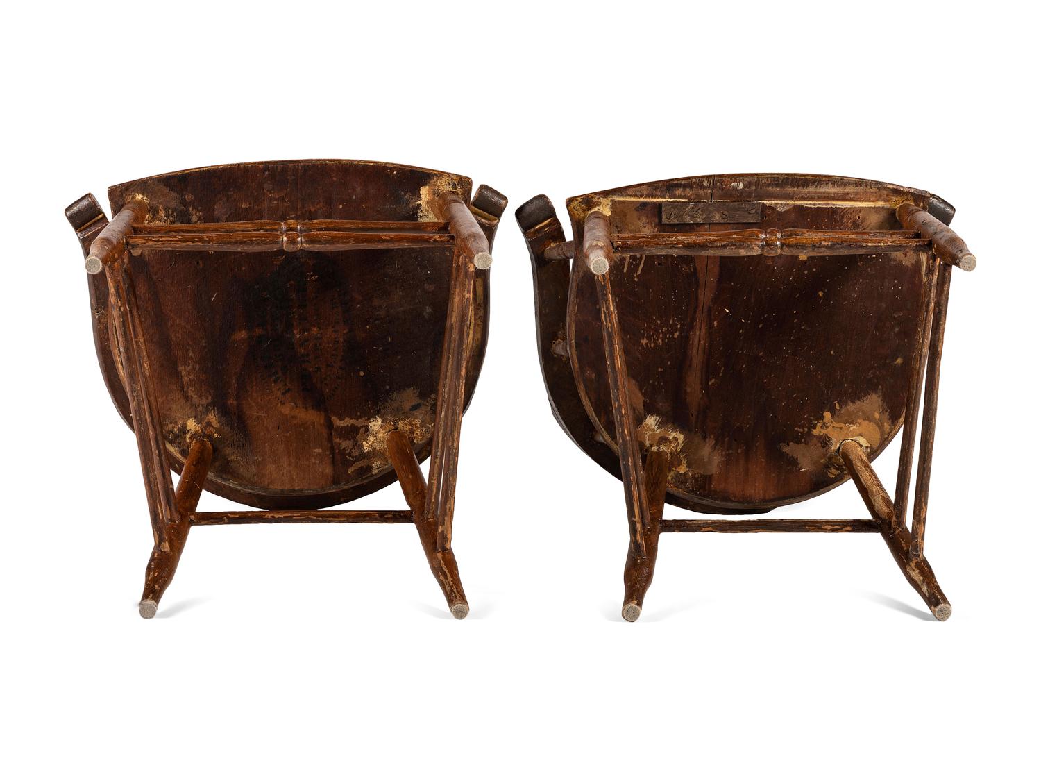 A Set of Six Country Grain-Painted Firehouse Windsor Armchairs