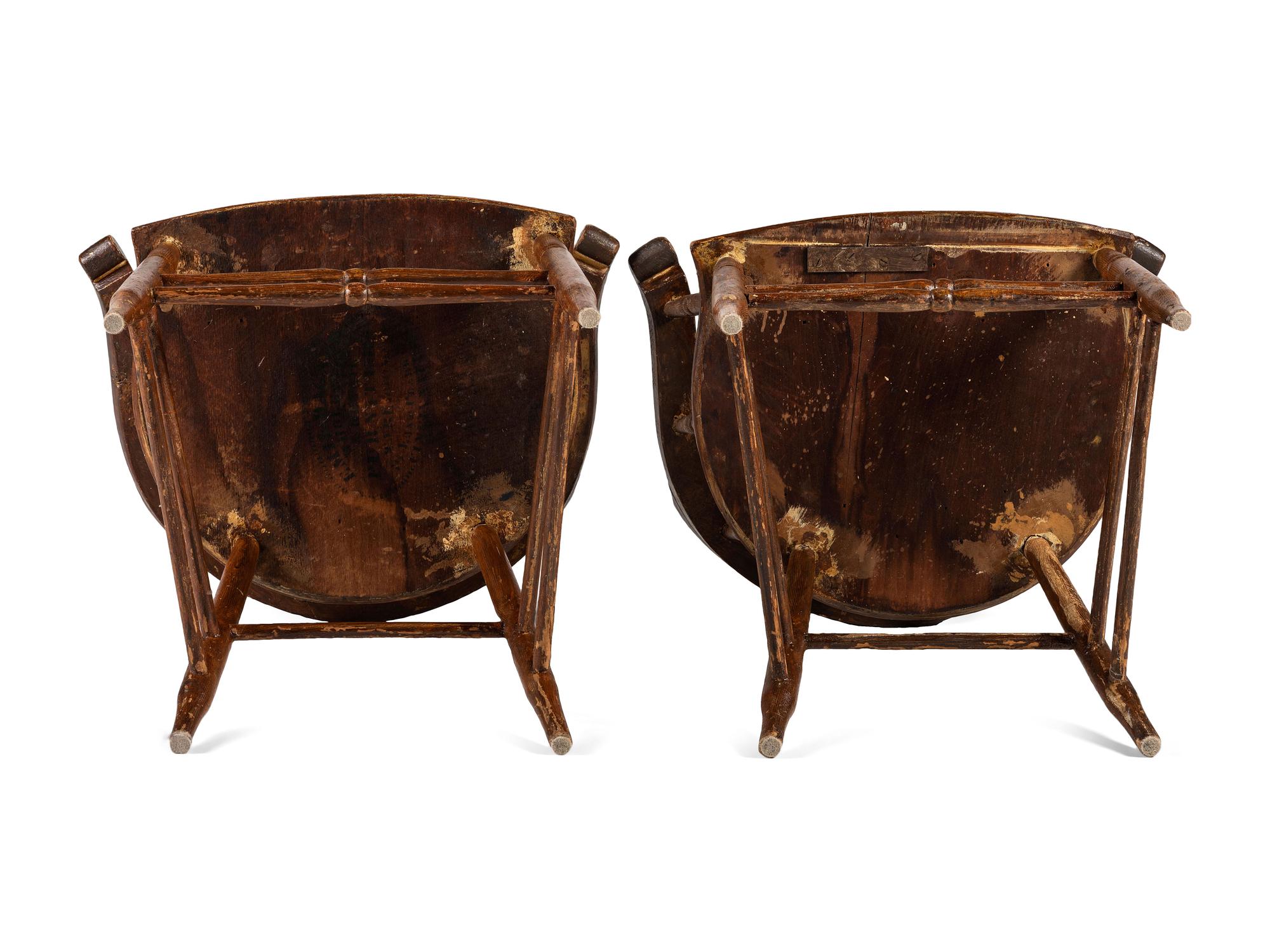 A Set of Six Country Grain-Painted Firehouse Windsor Armchairs