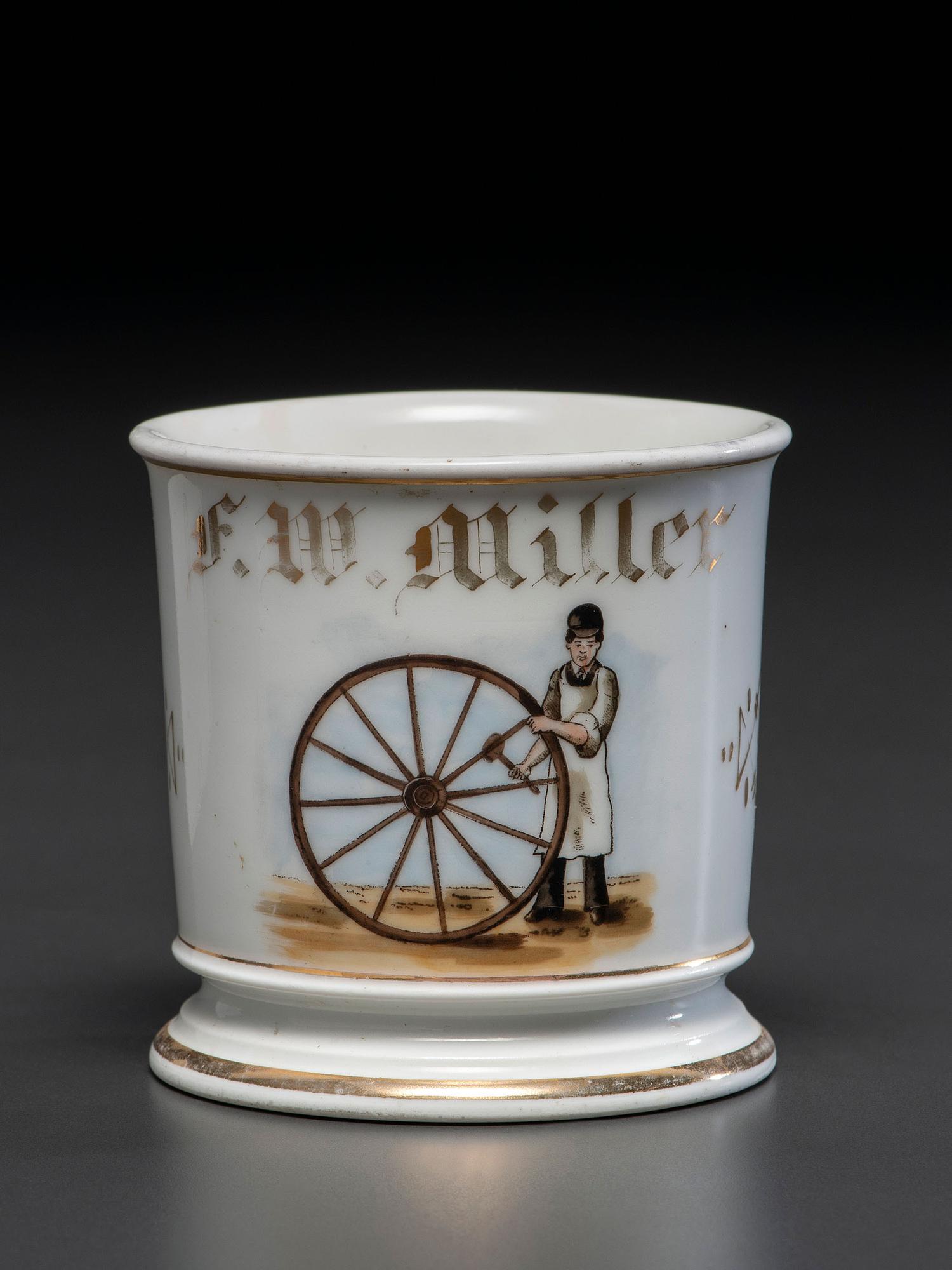 A Wheelwright's Porcelain Occupational Shaving Mug