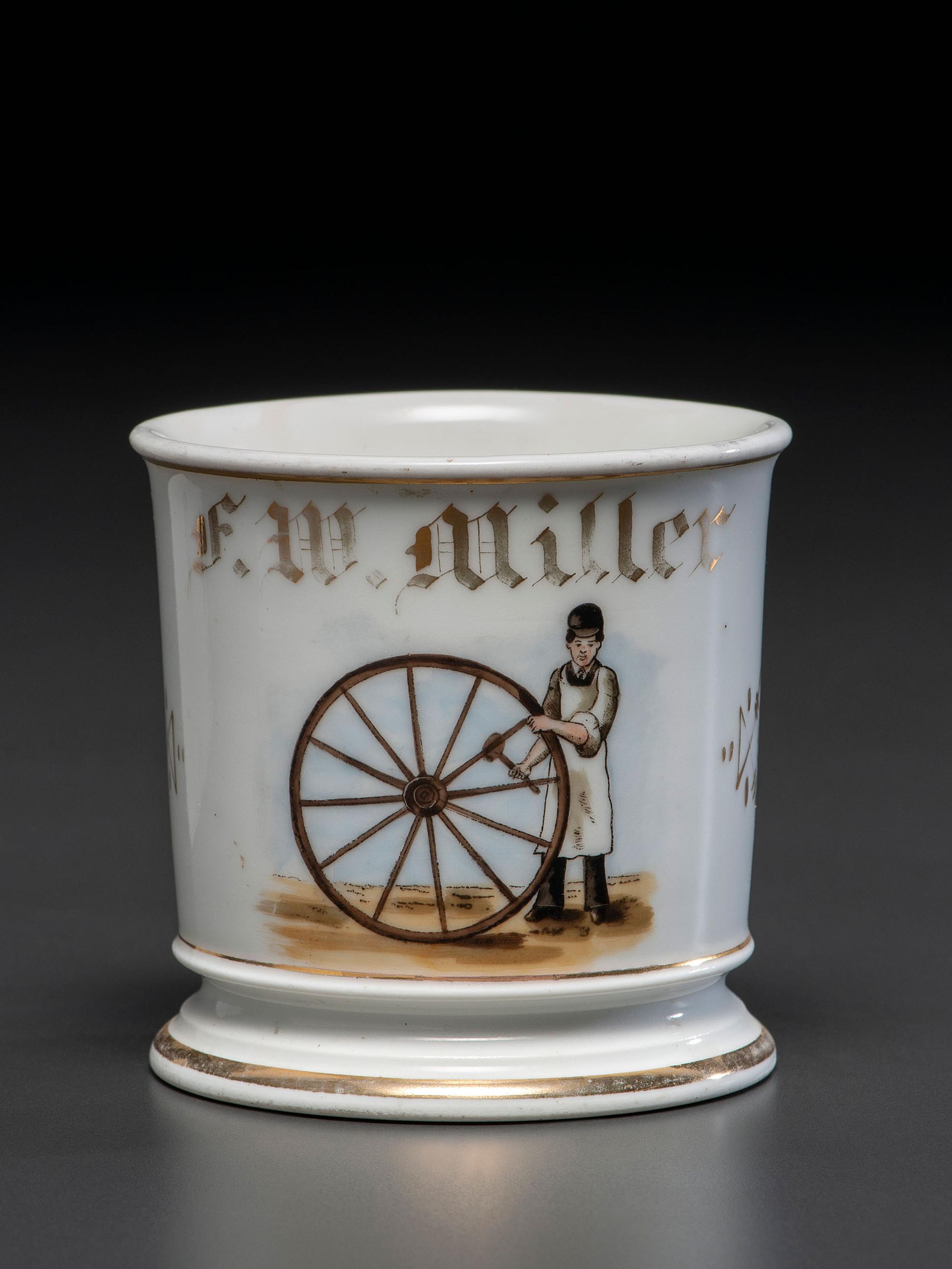 A Wheelwright's Porcelain Occupational Shaving Mug