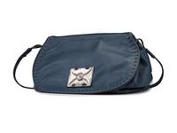 Large Navy Blue Drawstring Purse, with Sand Cast Silver Decoration