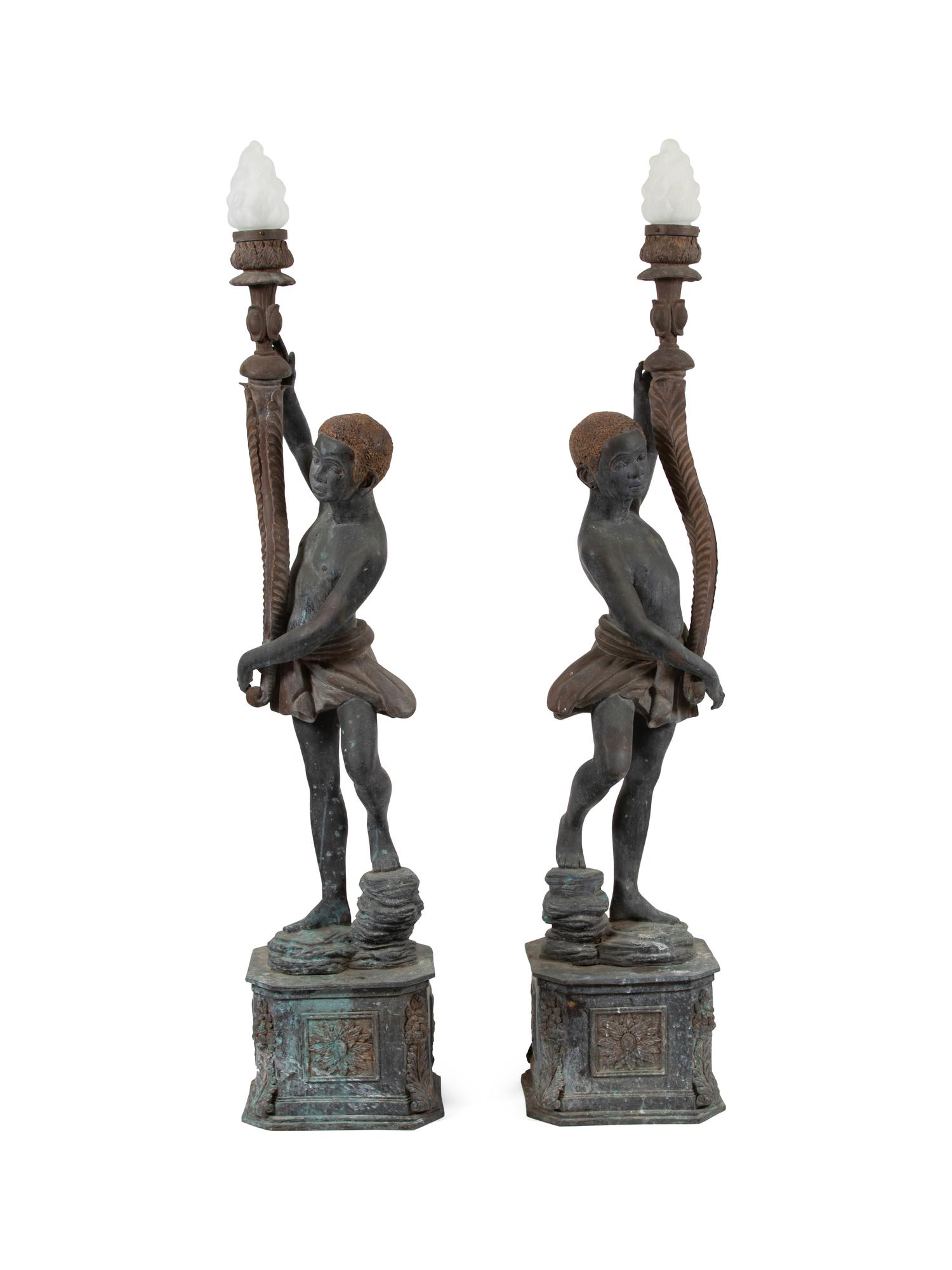 A Pair of Continental Patinated Bronze Torcheres — LATE 19TH/EARLY 20TH CENTURY