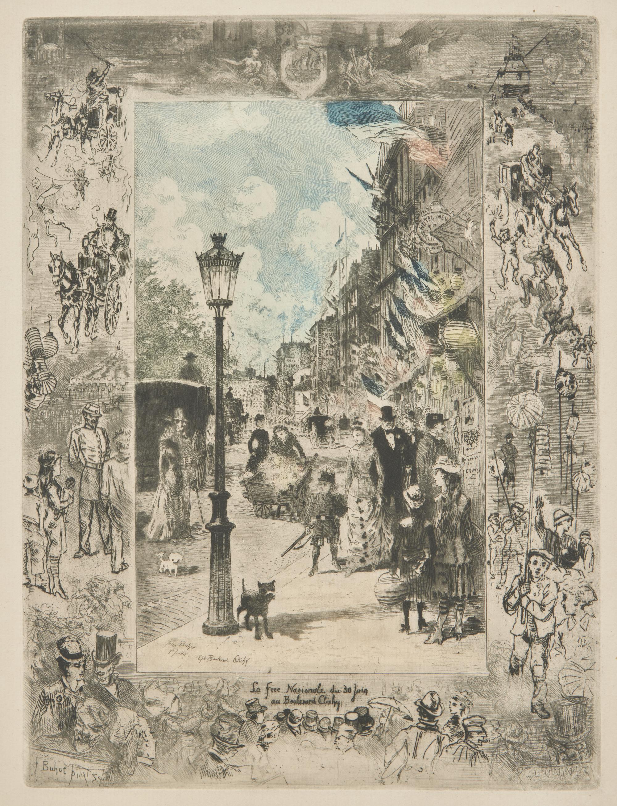 Félix Hilaire Buhot (French, 1847-1898) — La Fête Nationale du 30 Juin au Boulevard Clichy , 1878