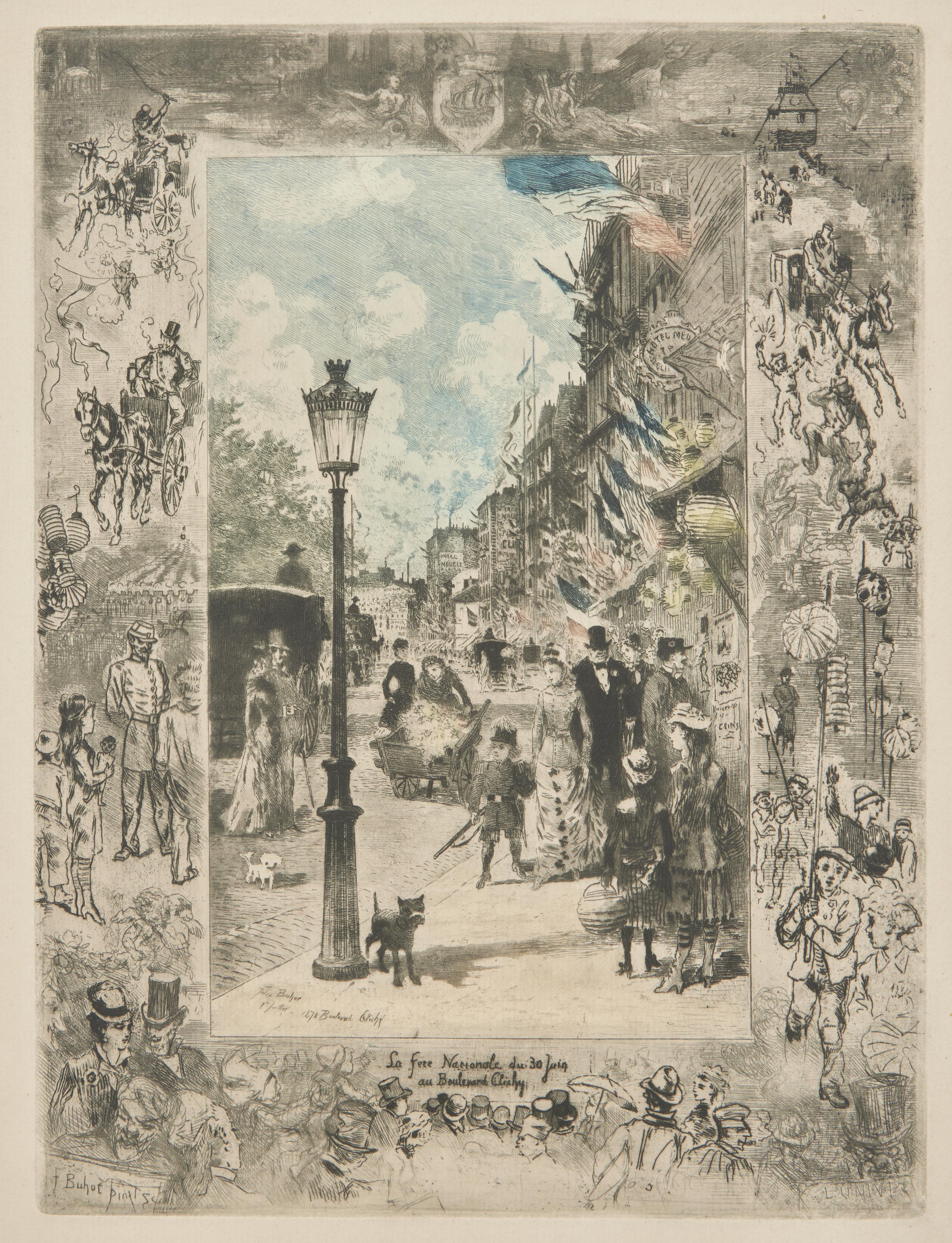 Félix Hilaire Buhot (French, 1847-1898) — La Fête Nationale du 30 Juin au Boulevard Clichy , 1878