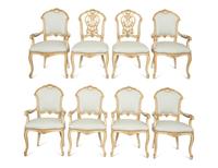 Six Ebanista Dauphine II Gilt Decorated Armchairs together with a Pair of Dauphine I Side Chairs — 21st century