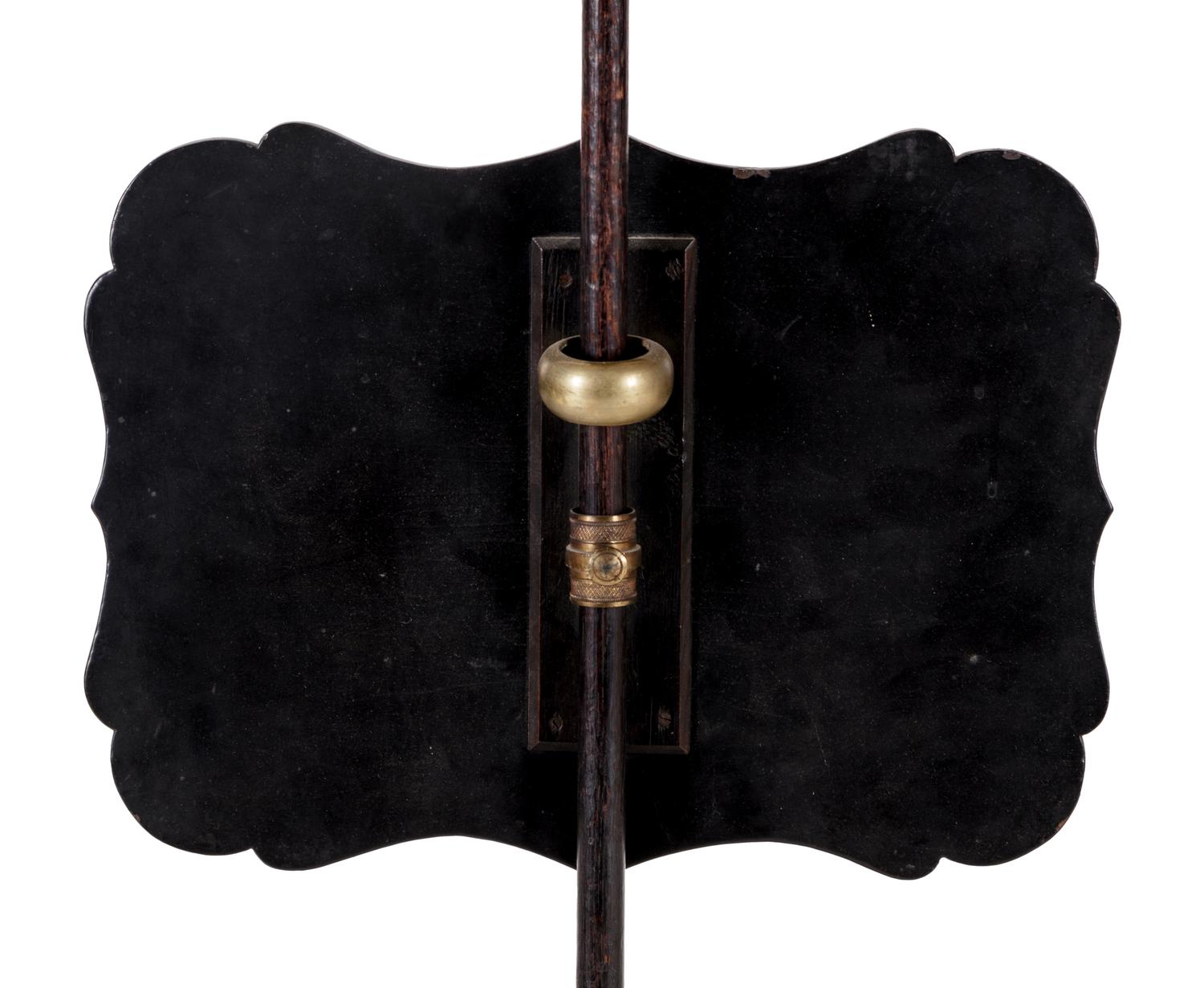A Pair of Regency Black Lacquered and Chinoiserie Decorated Pole Screens