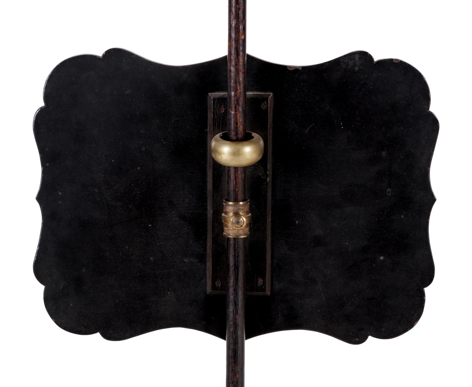 A Pair of Regency Black Lacquered and Chinoiserie Decorated Pole Screens