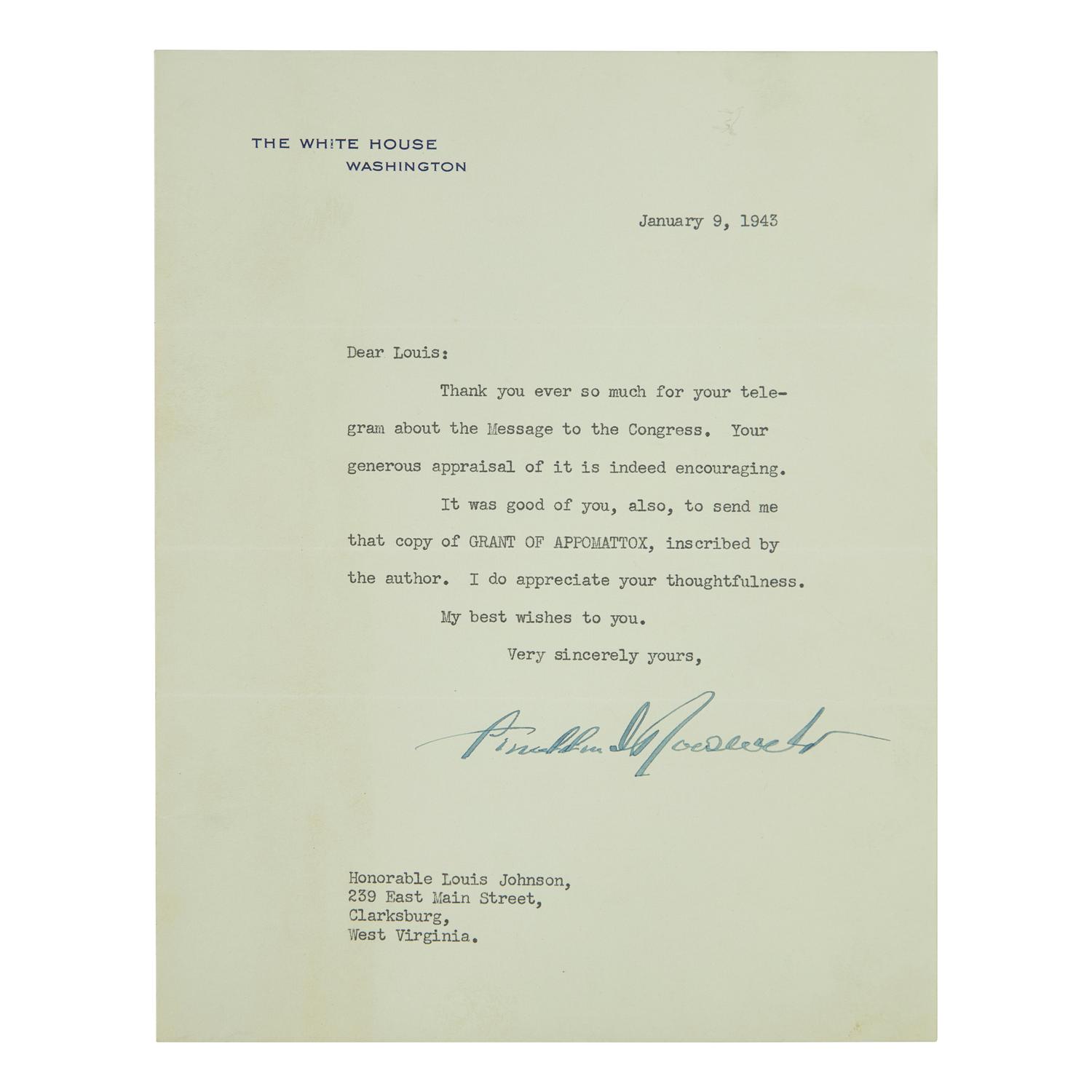 [Presidential] Roosevelt, Franklin D. Group of Three Typed Letters, signed