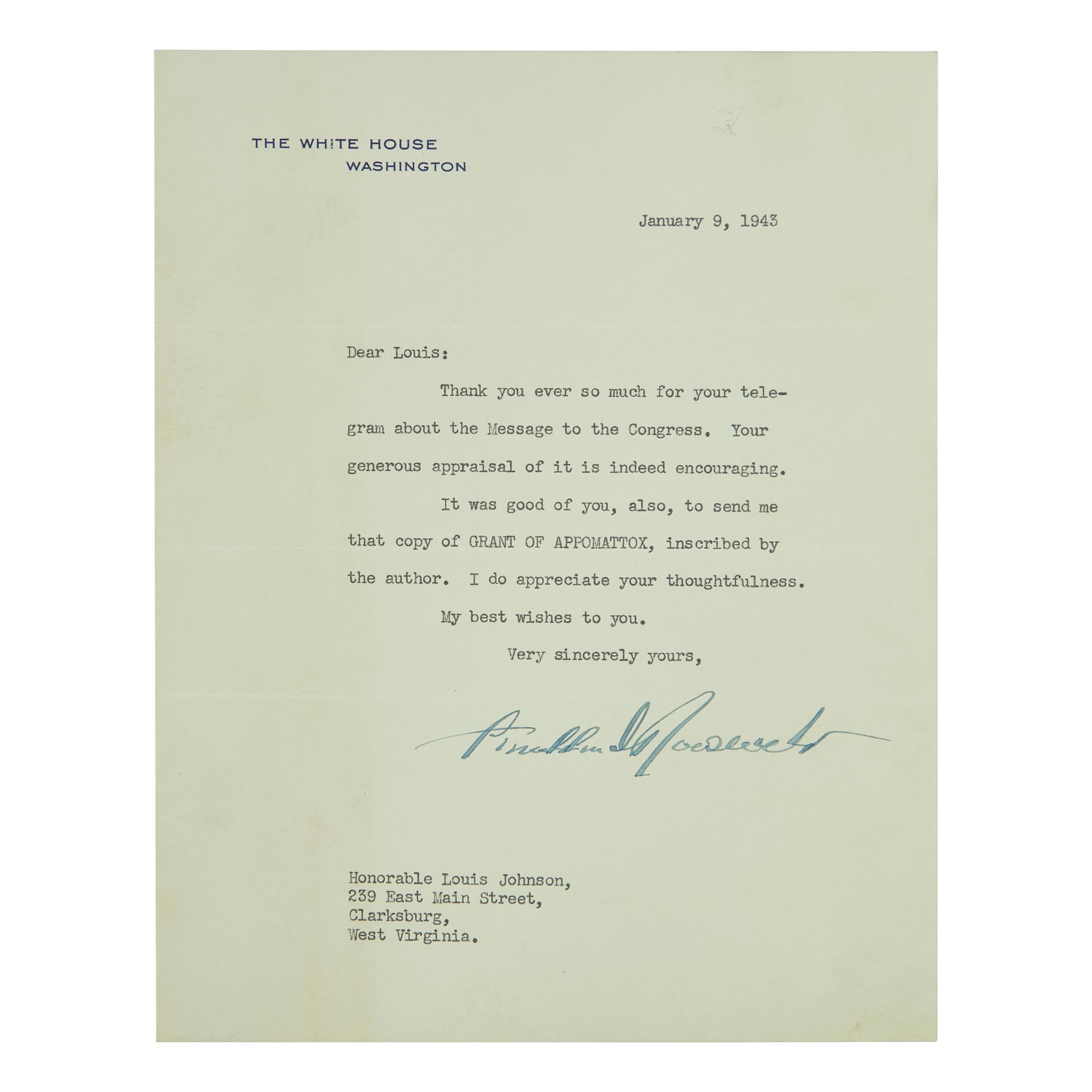 [Presidential] Roosevelt, Franklin D. Group of Three Typed Letters, signed