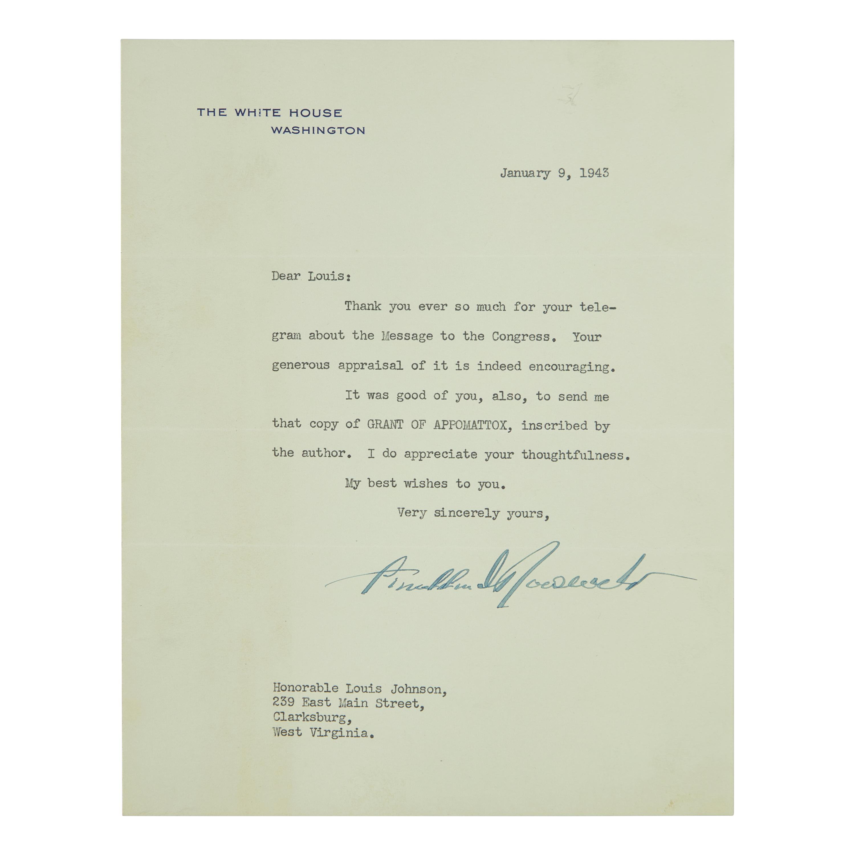 [Presidential] Roosevelt, Franklin D. Group of Three Typed Letters, signed