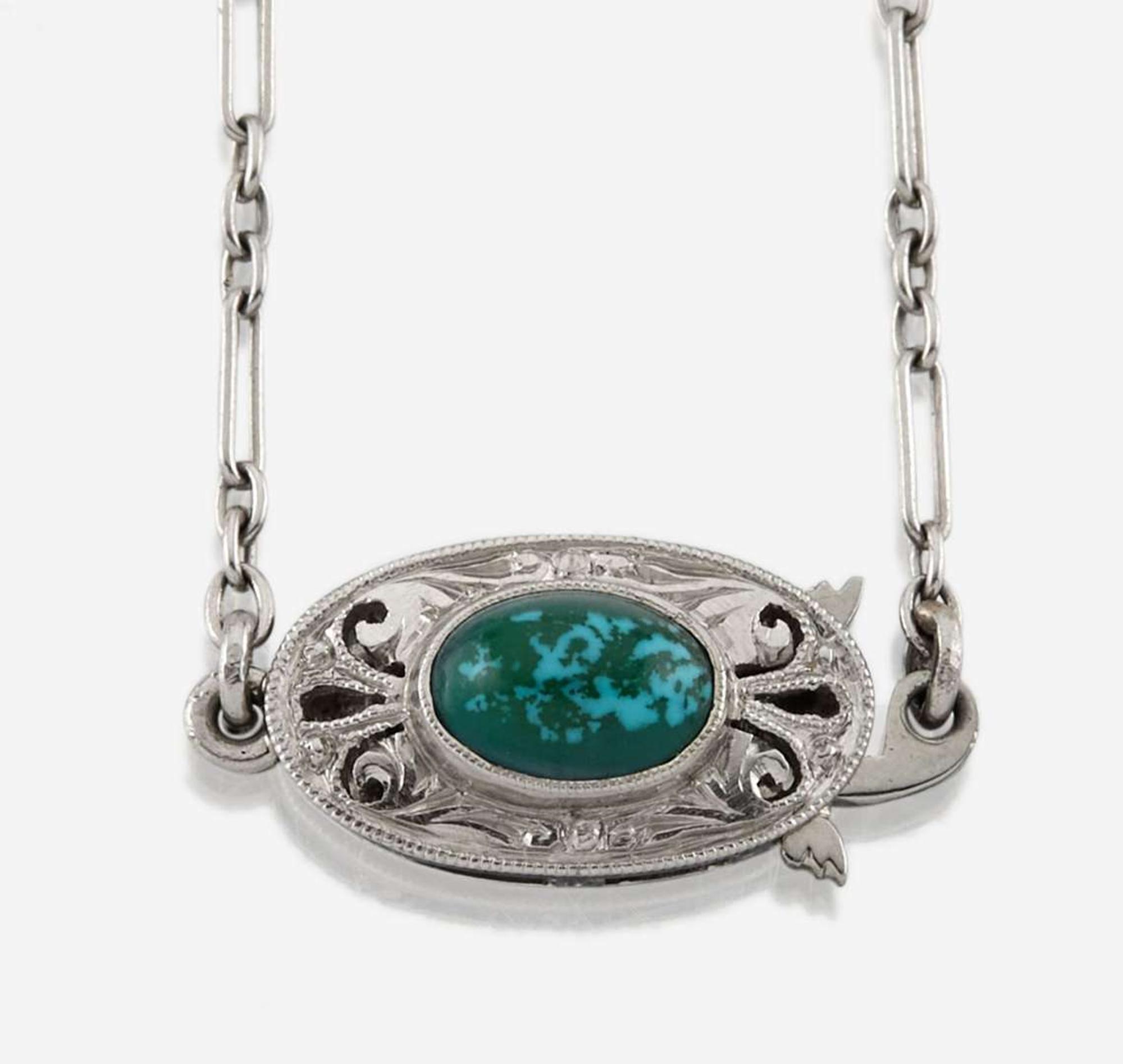 An Art Deco turquoise, diamond, and platinum necklace