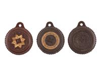 [EARLY PHOTOGRAPHY]. A group of 3 brown fob "oreo" cases containing tintype portraits, including:
