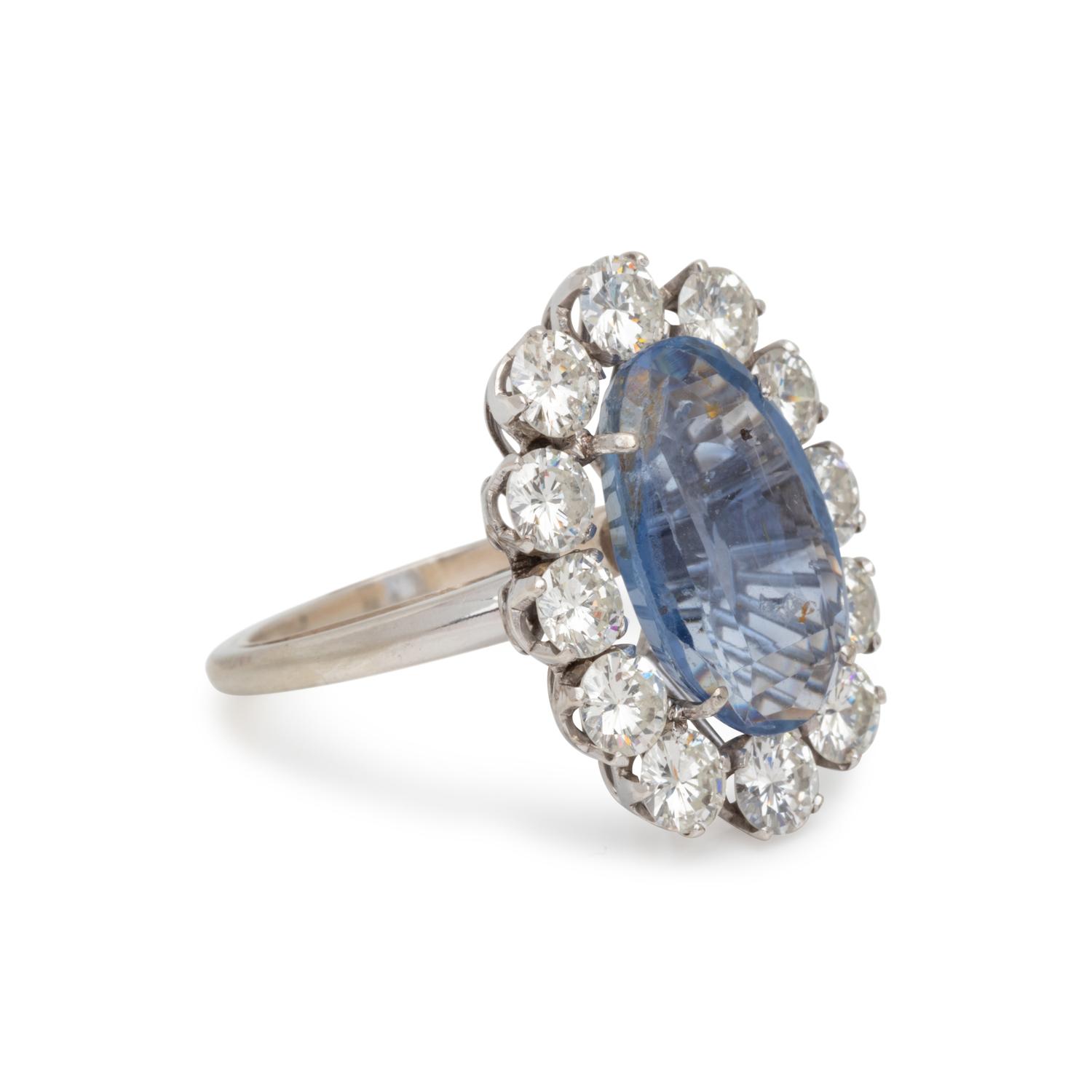 UNHEATED CEYLON SAPPHIRE AND DIAMOND RING