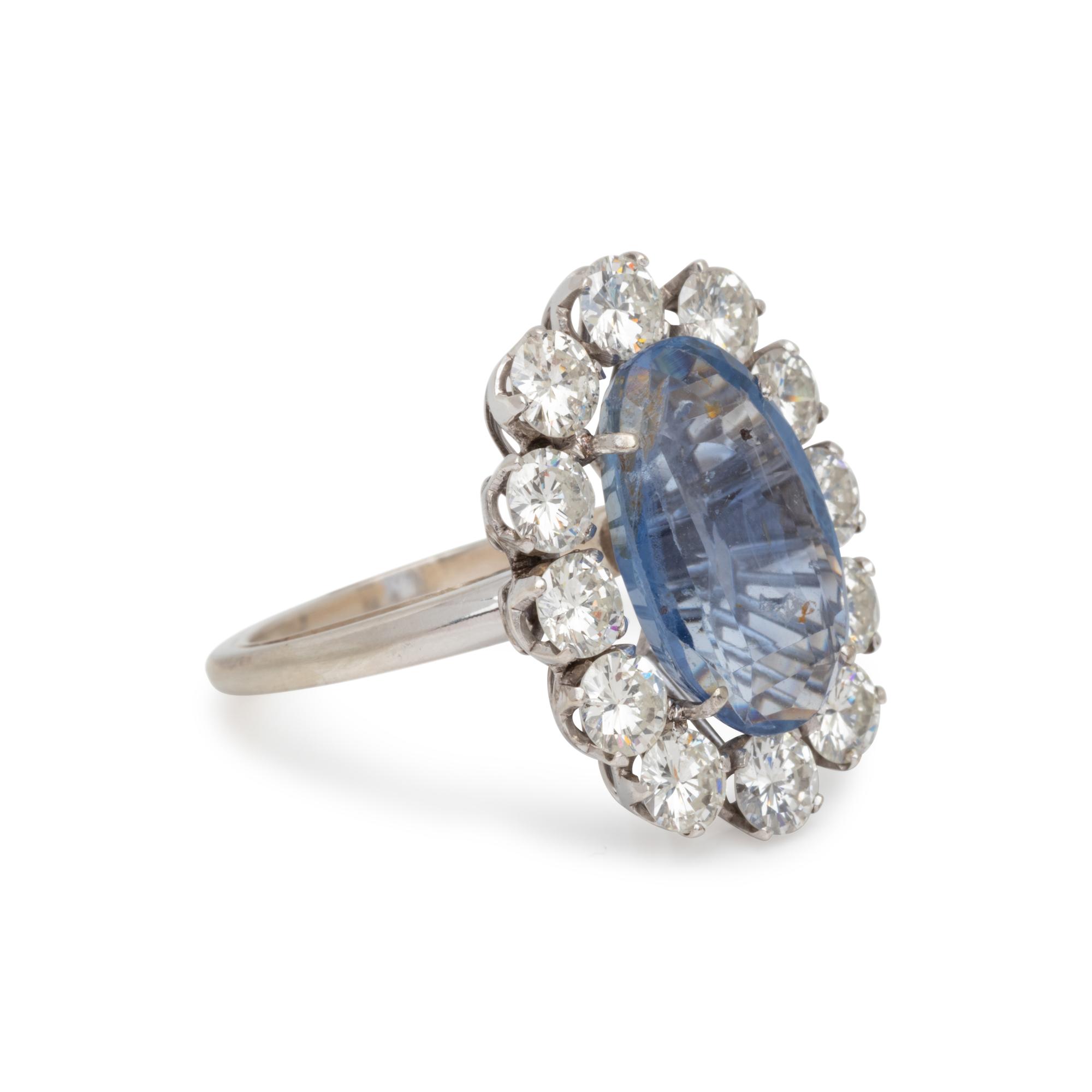 UNHEATED CEYLON SAPPHIRE AND DIAMOND RING