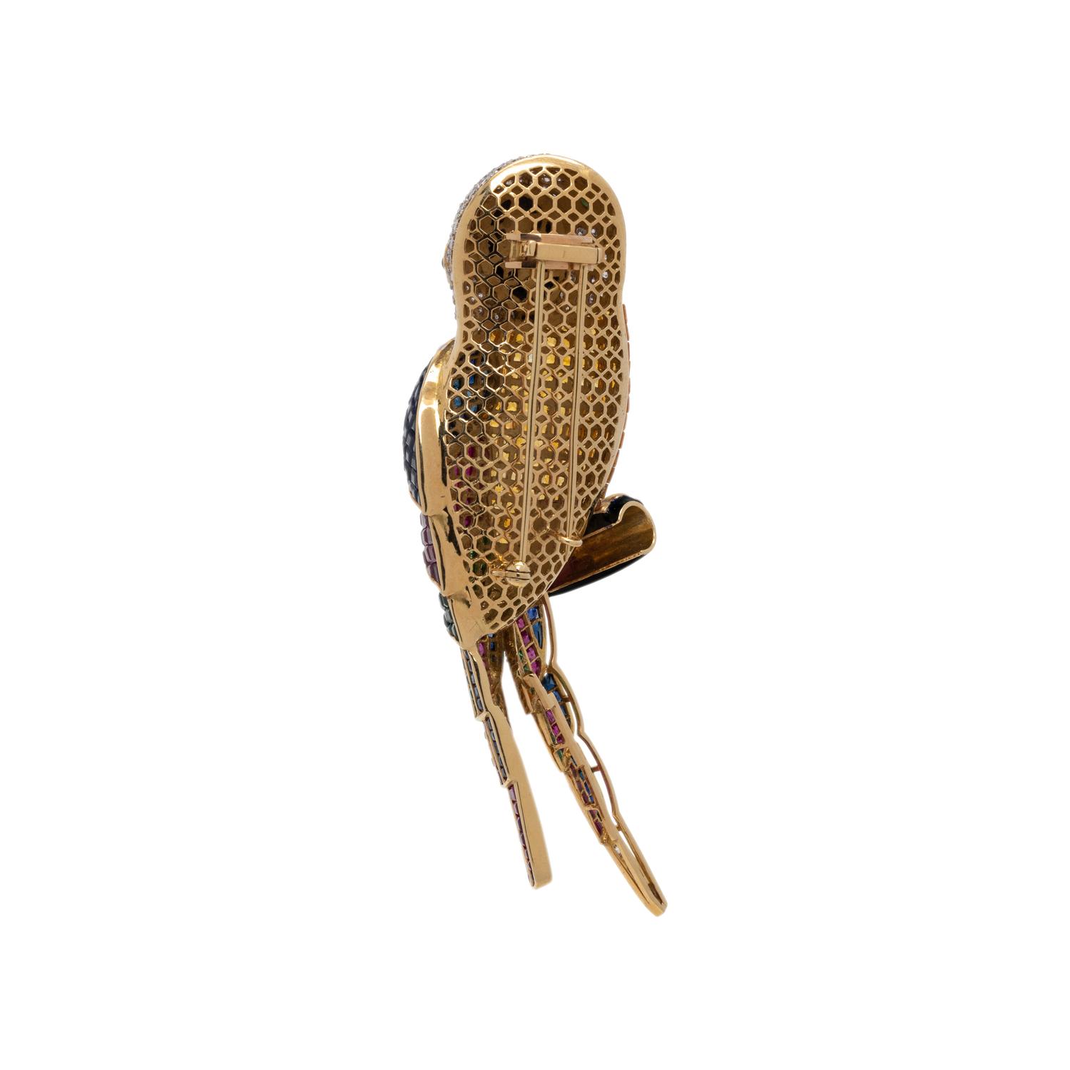 DIAMOND AND MULTIGEM PARROT BROOCH