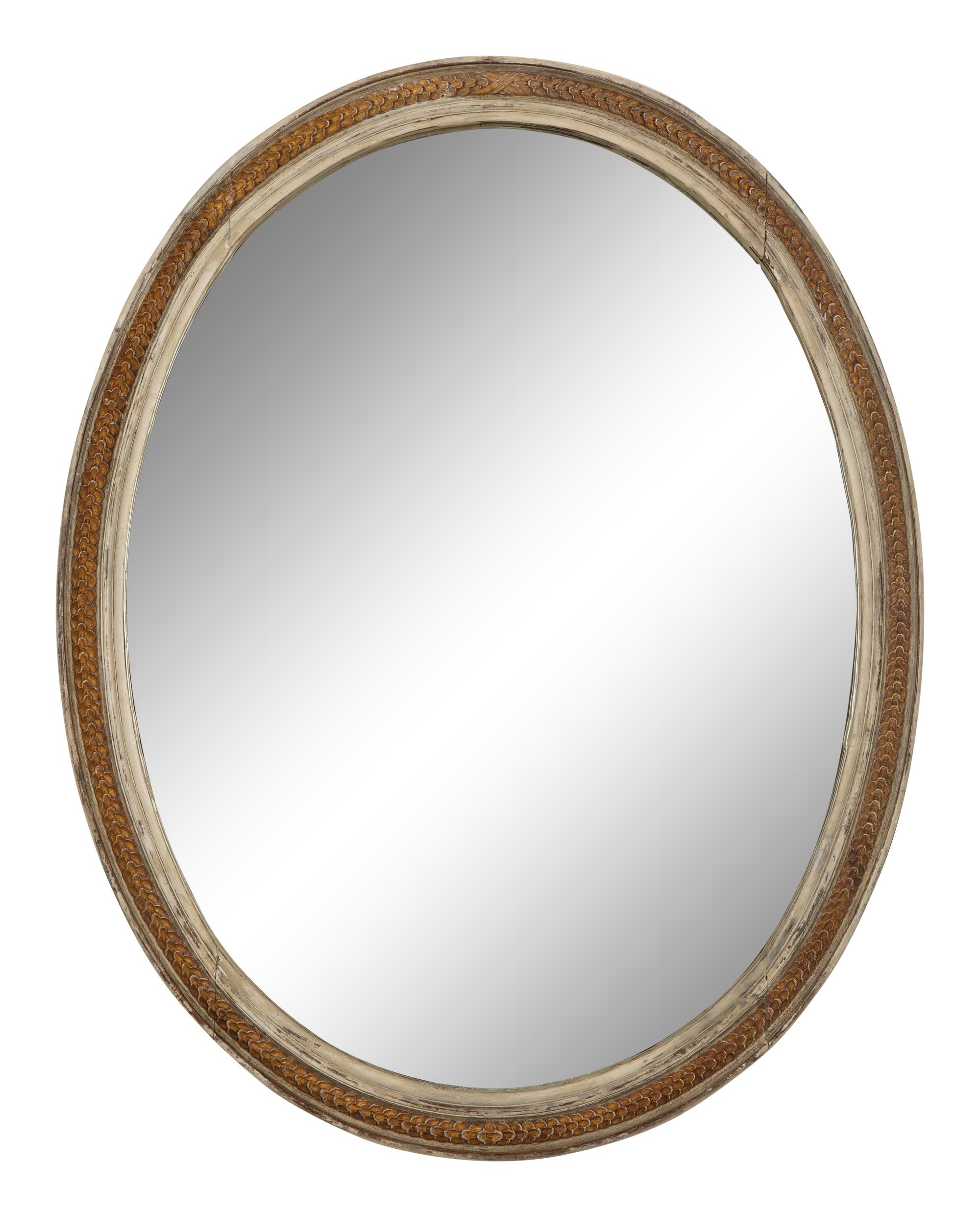 A Gustavian Style Painted and Parcel Gilt Oval Mirror