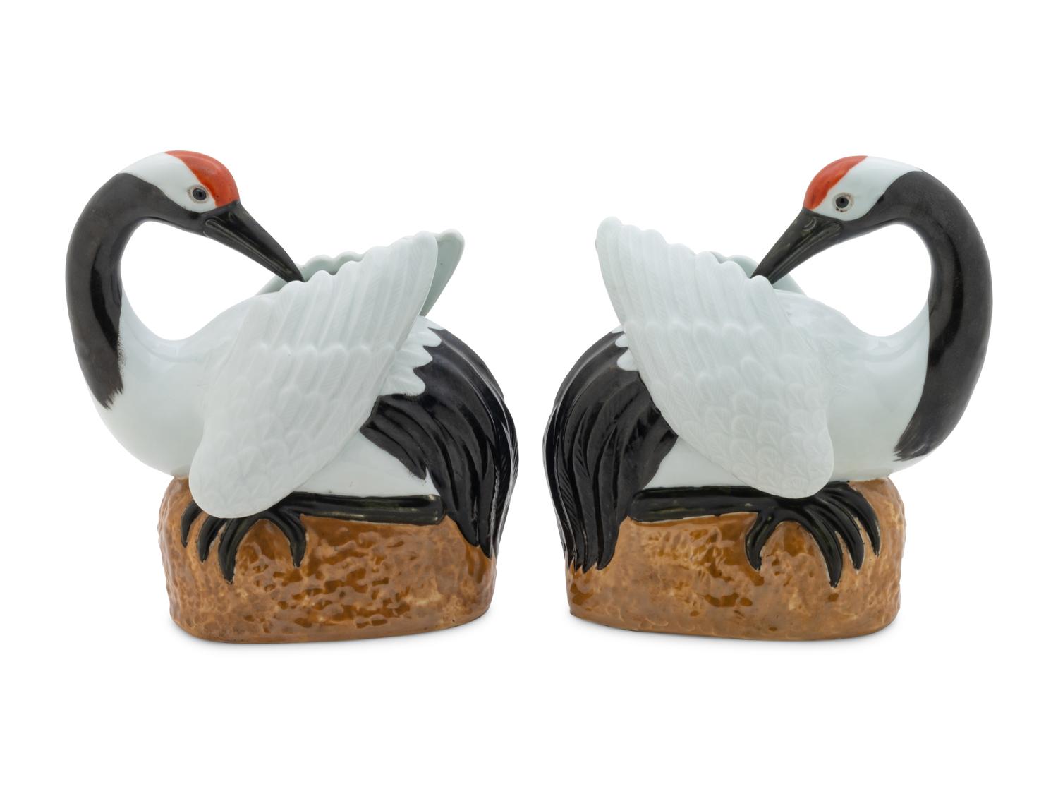A Pair of Chinese Export Porcelain Figures of Cranes