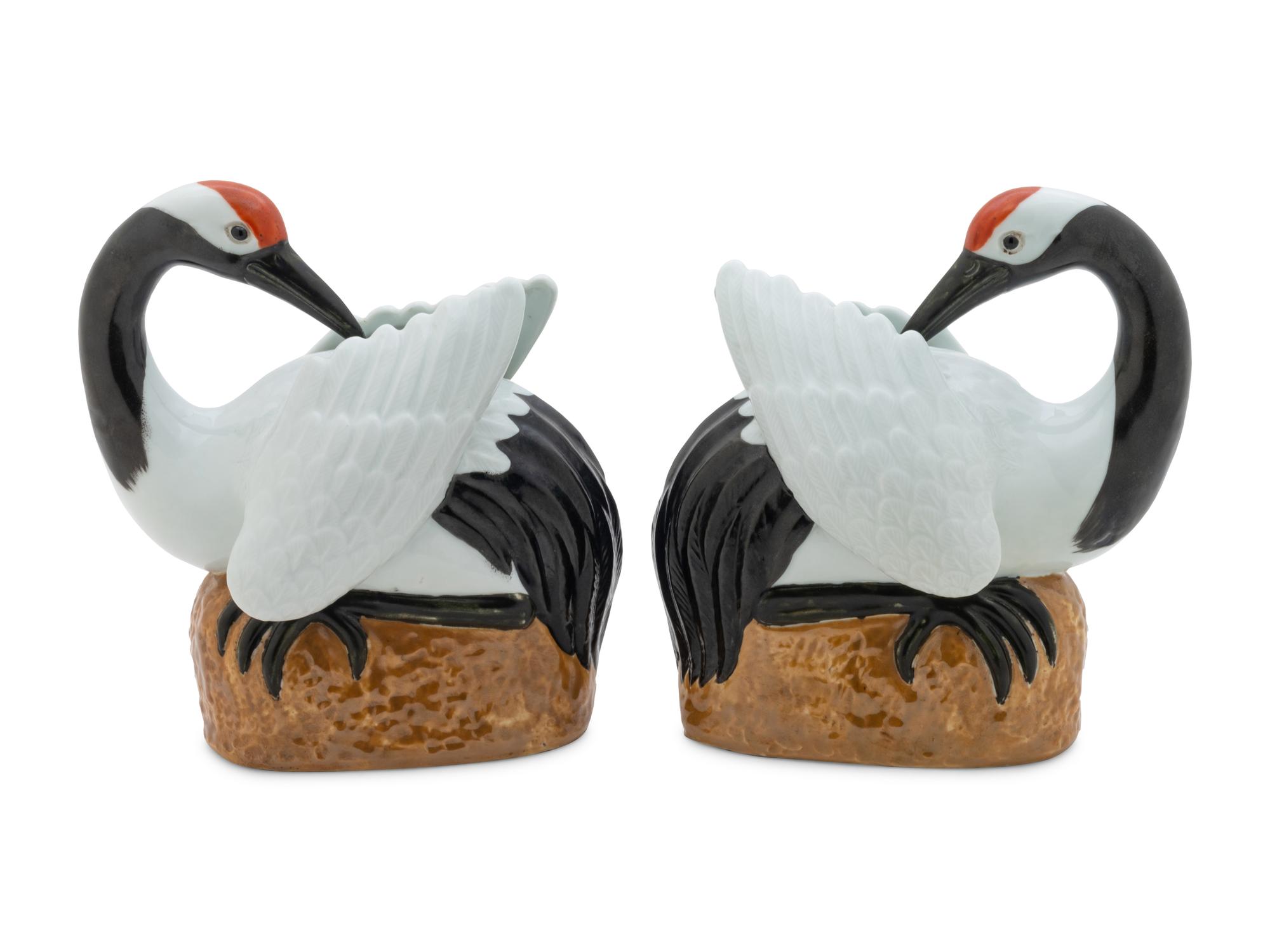 A Pair of Chinese Export Porcelain Figures of Cranes