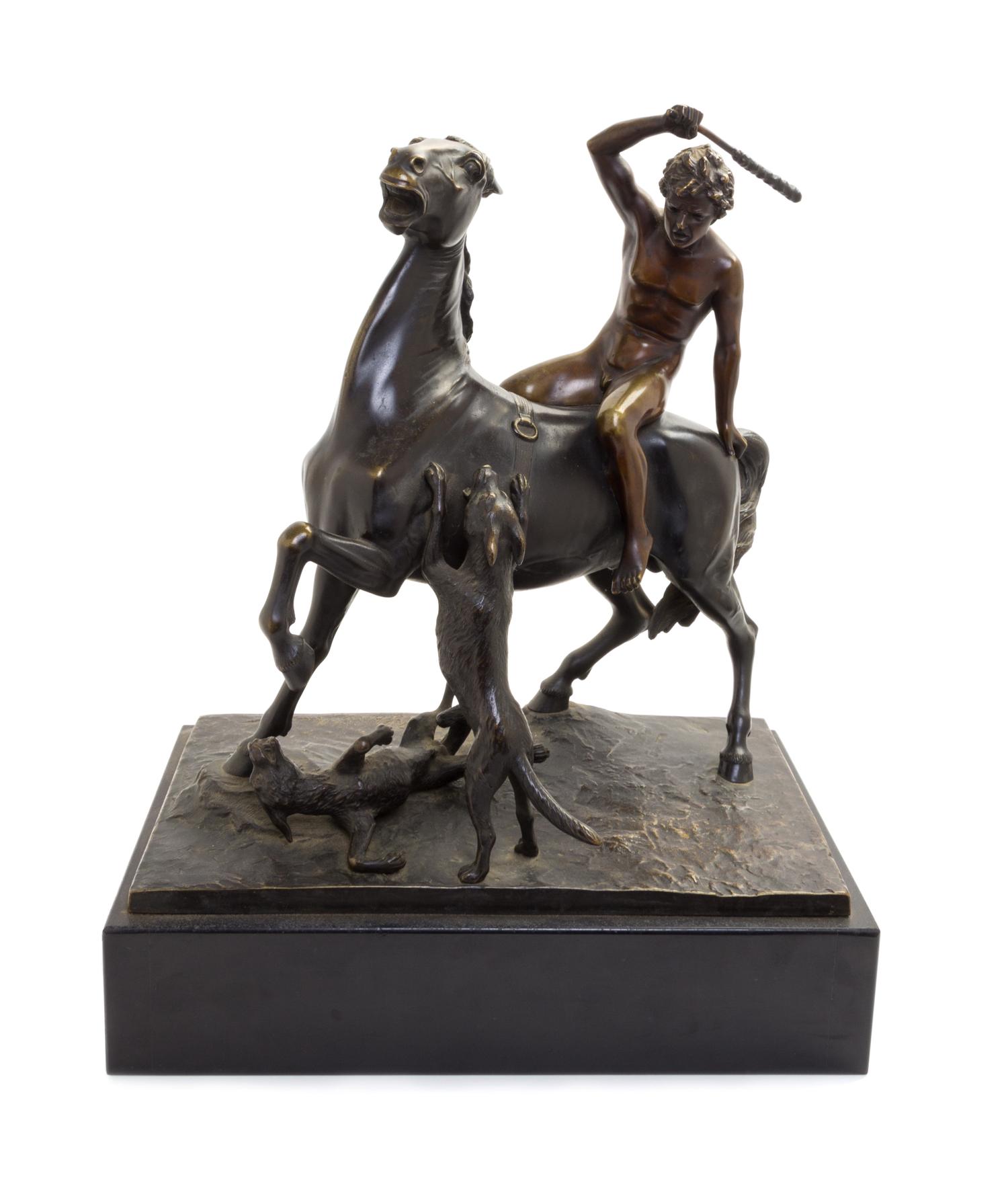 Helmuth Schievelkamp, (German, 1849-1890), Zwei Wolfe einem Reiter attackierend