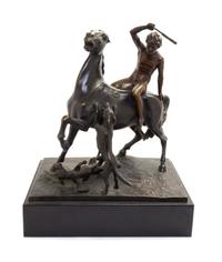 Helmuth Schievelkamp, (German, 1849-1890), Zwei Wolfe einem Reiter attackierend