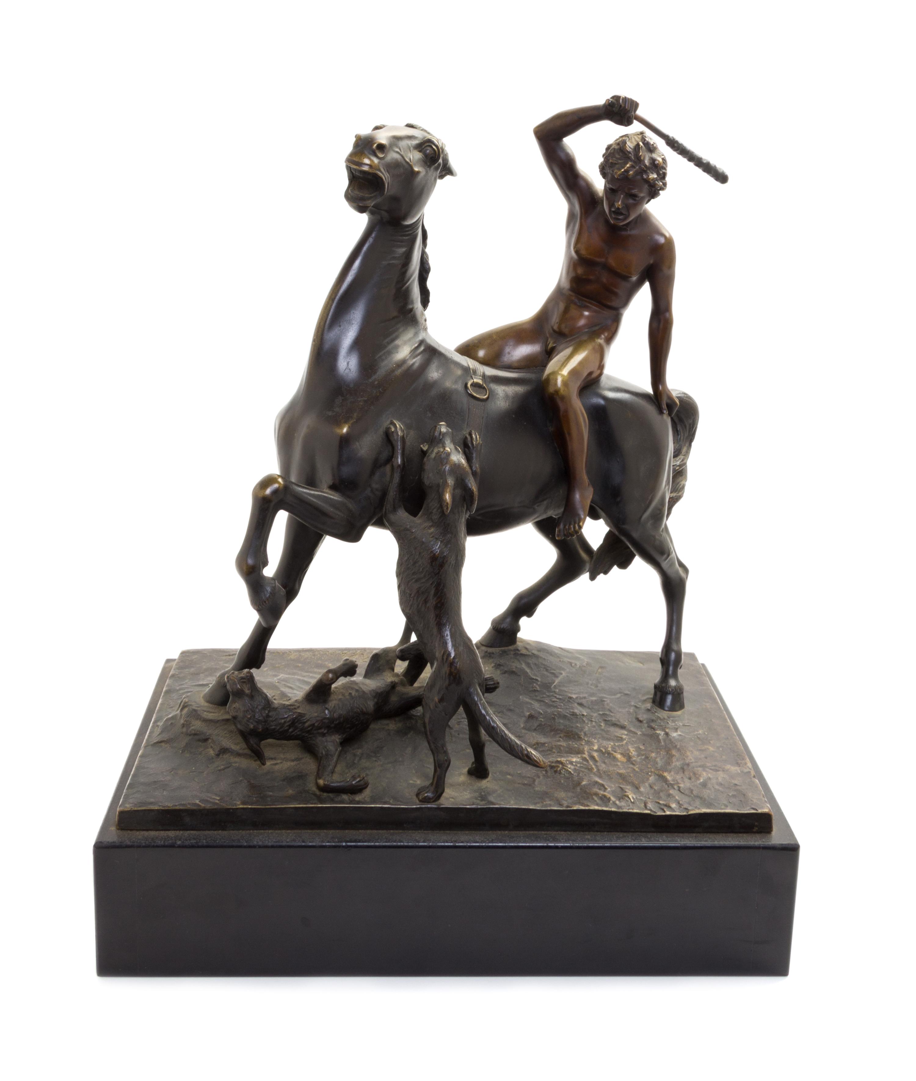Helmuth Schievelkamp, (German, 1849-1890), Zwei Wolfe einem Reiter attackierend