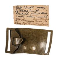 Private Philip E. Smith, Company E, Iron Brigade, 2nd Wisconsin. Bullet-struck Model 1851 NCO belt plate worn when wounded at the Battle of Gainesville, VA, 28 August 1862.