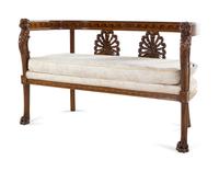 An Italian Neoclassical Style Carved Walnut and Parquetry Three-Piece Salon Suite