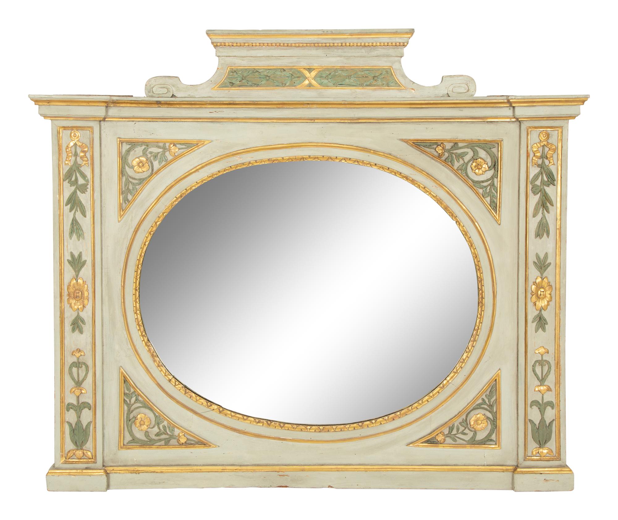 A North Italian Painted and Parcel Gilt Mirror