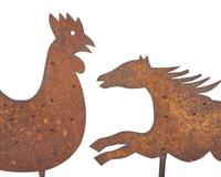 Two Sheet Iron Weathervanes: Horse and Rooster