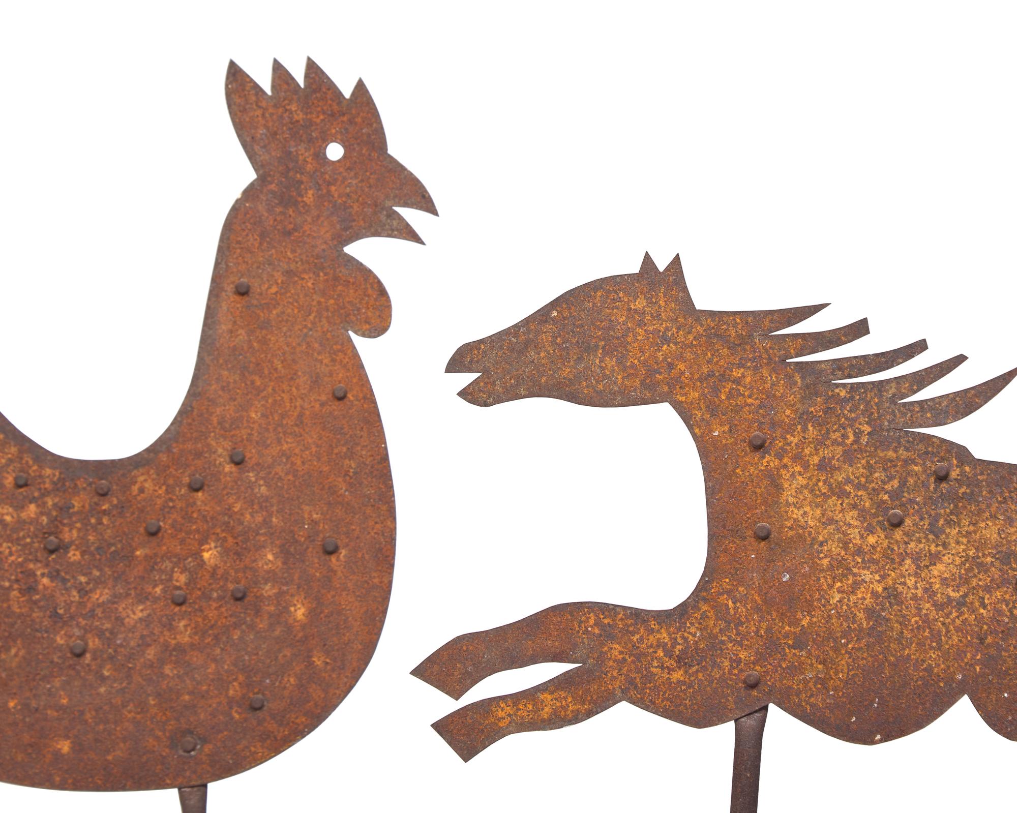 Two Sheet Iron Weathervanes: Horse and Rooster