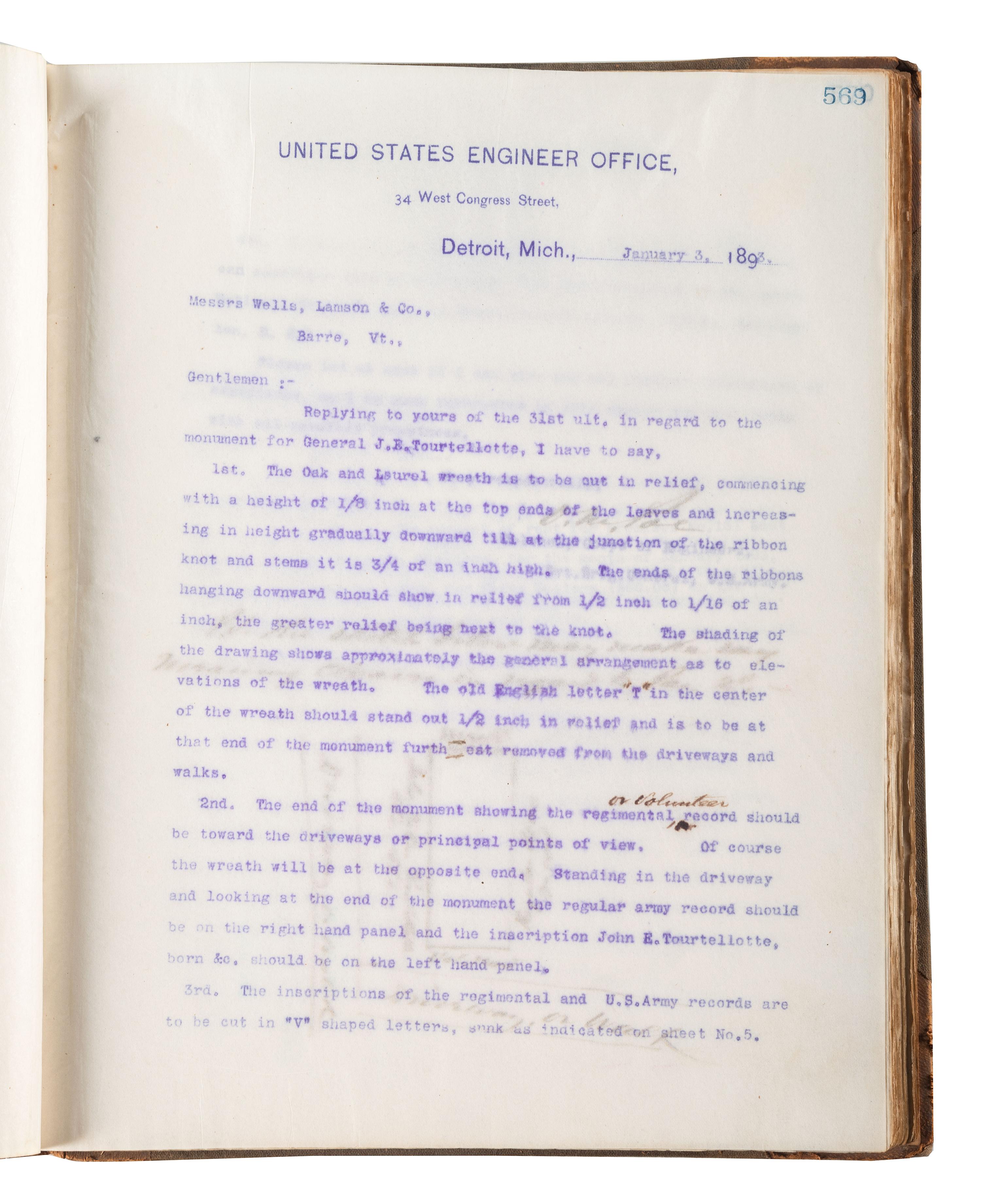 [ENGINEERING] -- [CIVIL WAR]. Group of 3 letterpress copybooks containing ca 1885-1895 correspondence of US Army officer and engineer Orlando Metcalf Poe (1832-1895).