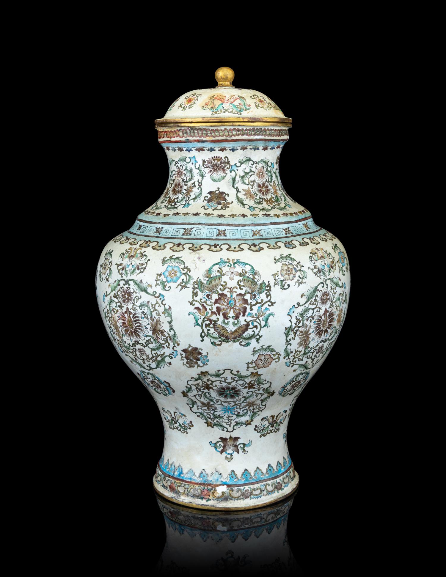 A Painted Enamel on Bronze Covered Jar
