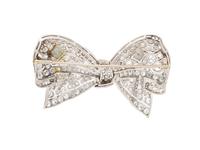 DIAMOND AND PLATINUM BOW BROOCH